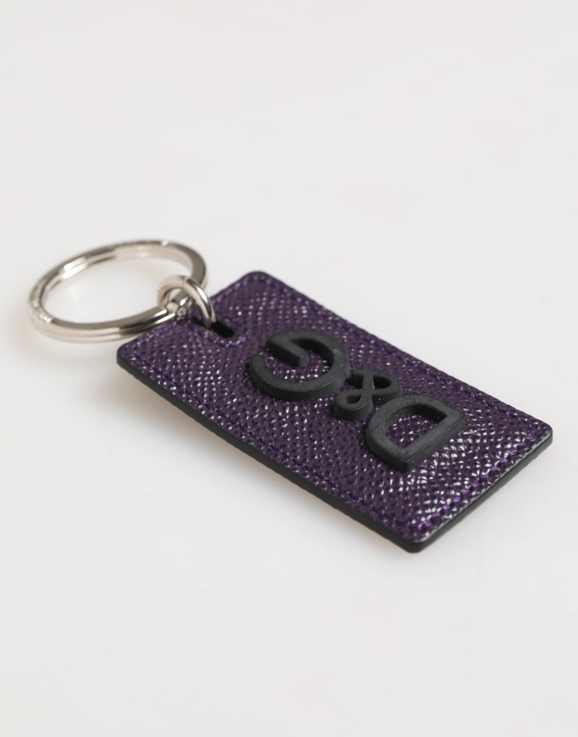 Dolce & Gabbana Violet Leather Logo Metal Ring Men Keychain Keyring - Image 5