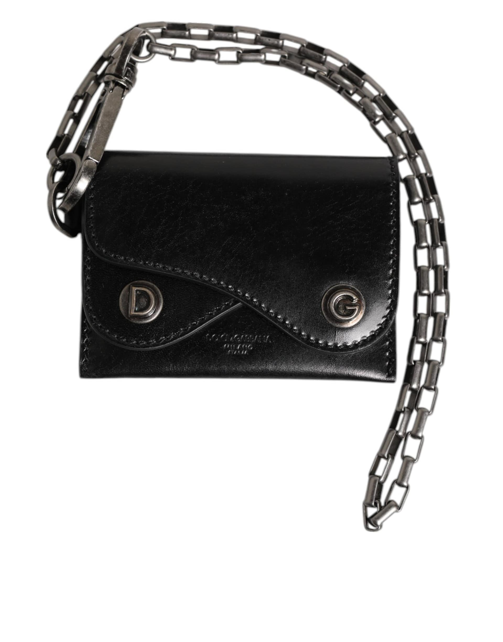 Dolce & Gabbana Black Cavallo Leather Wallet Chain Snap Bifold Card Holder - Image 2