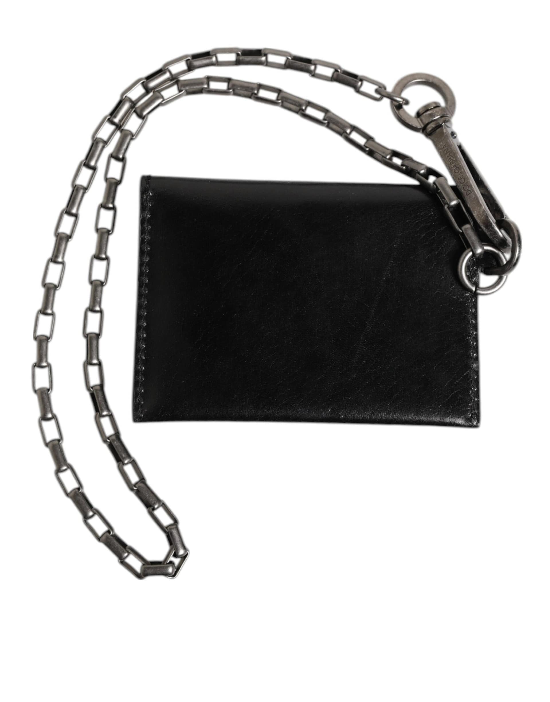 Dolce & Gabbana Black Cavallo Leather Wallet Chain Snap Bifold Card Holder - Image 5