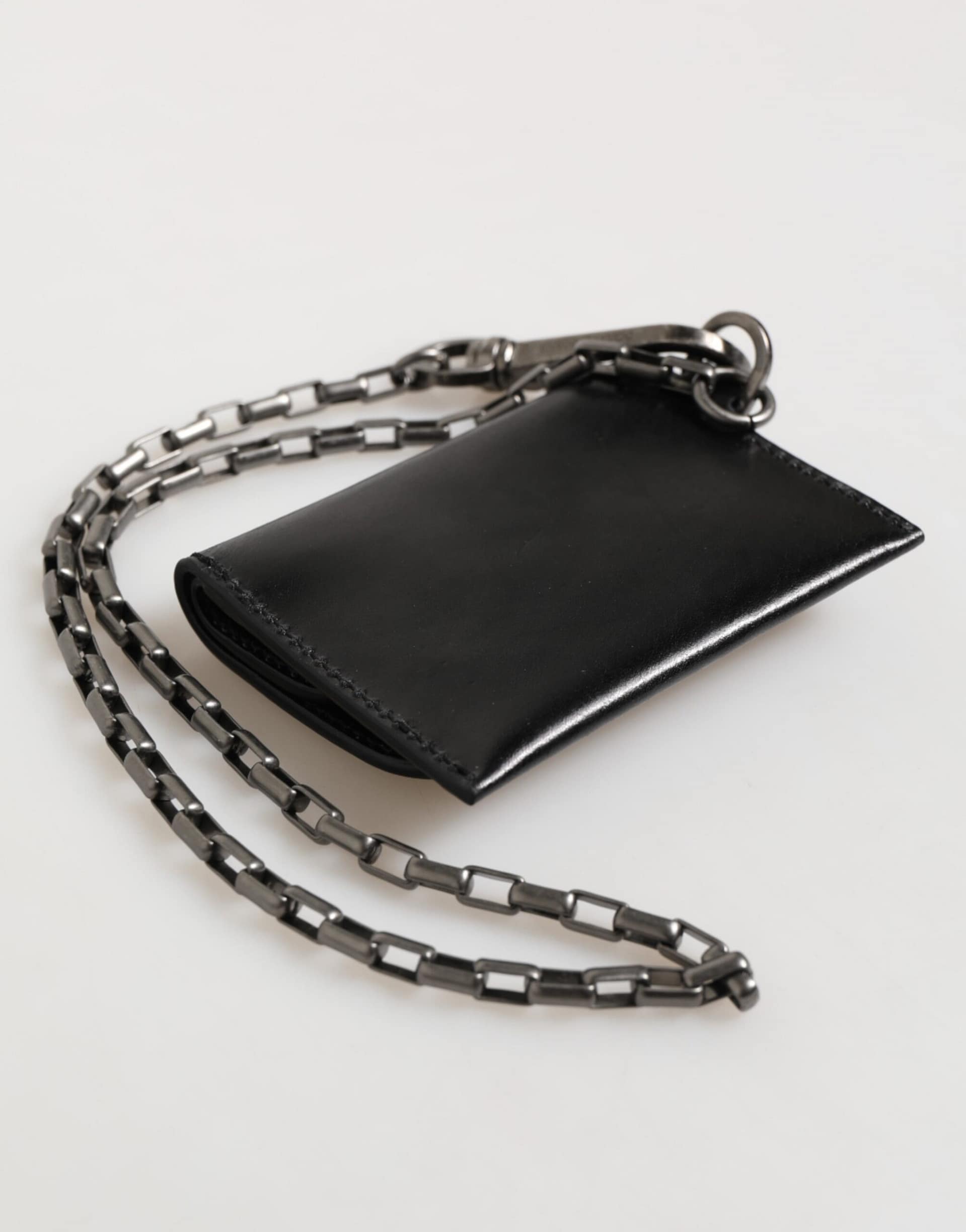 Dolce & Gabbana Black Cavallo Leather Wallet Chain Snap Bifold Card Holder - Image 6