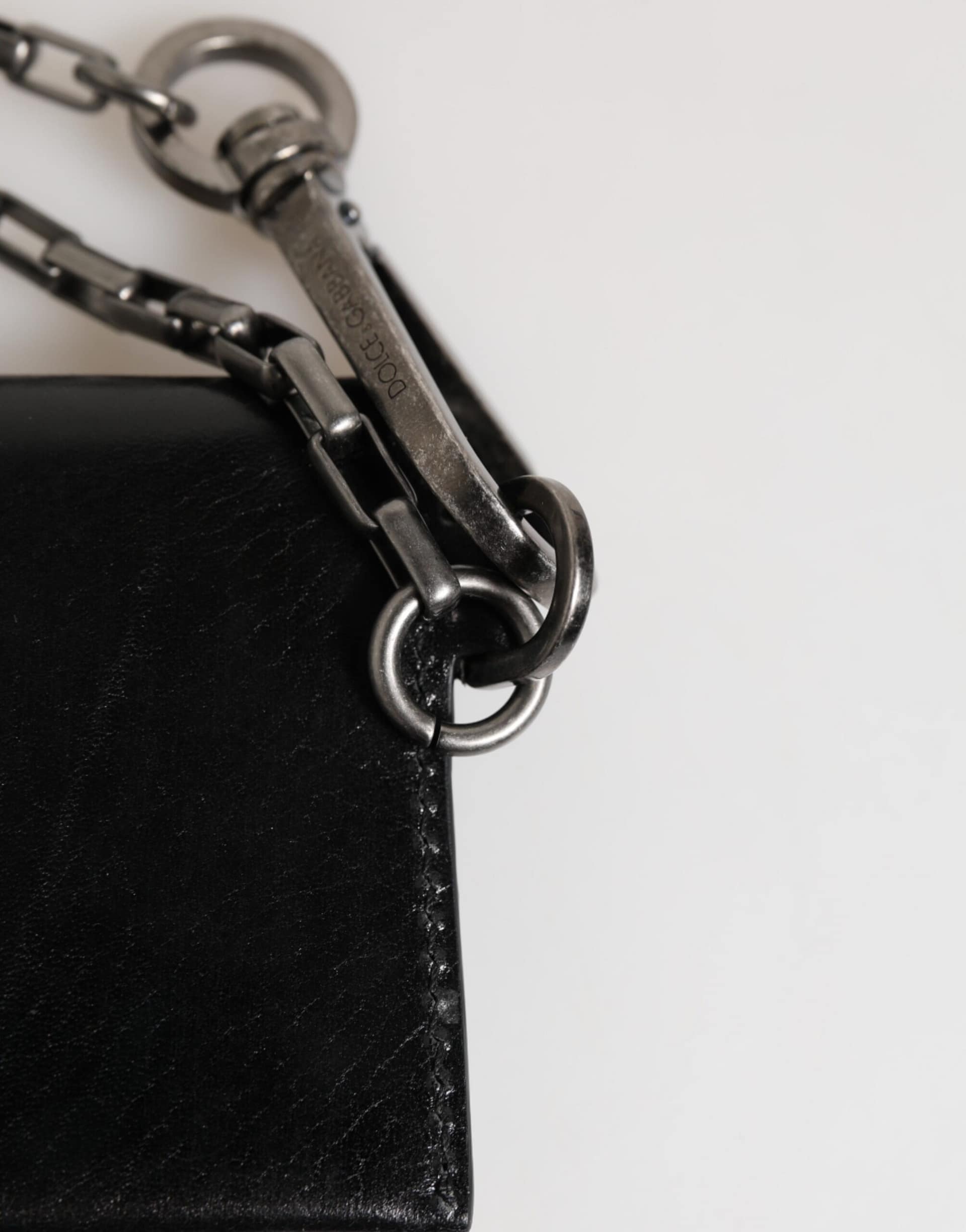 Dolce & Gabbana Black Cavallo Leather Wallet Chain Snap Bifold Card Holder - Image 7