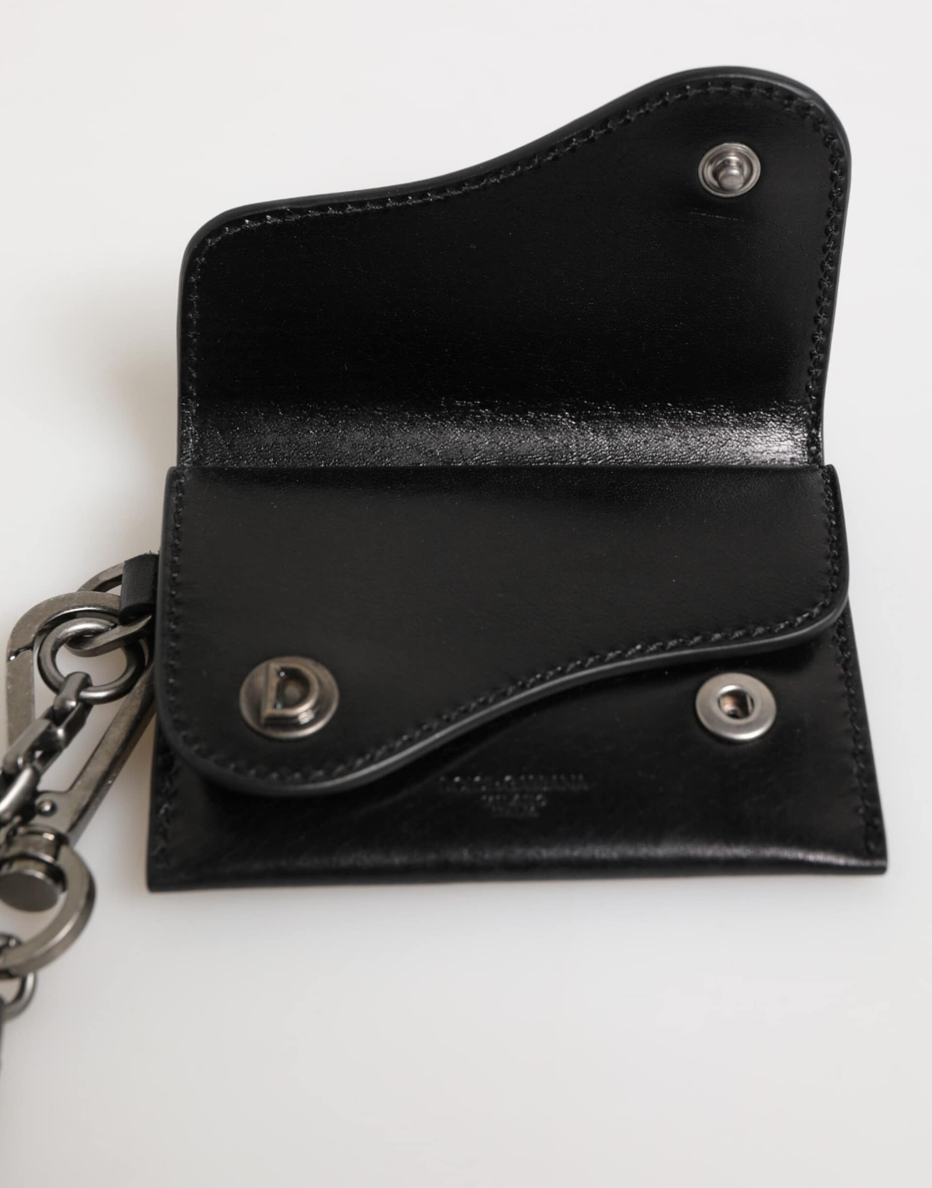 Dolce & Gabbana Black Cavallo Leather Wallet Chain Snap Bifold Card Holder - Image 8