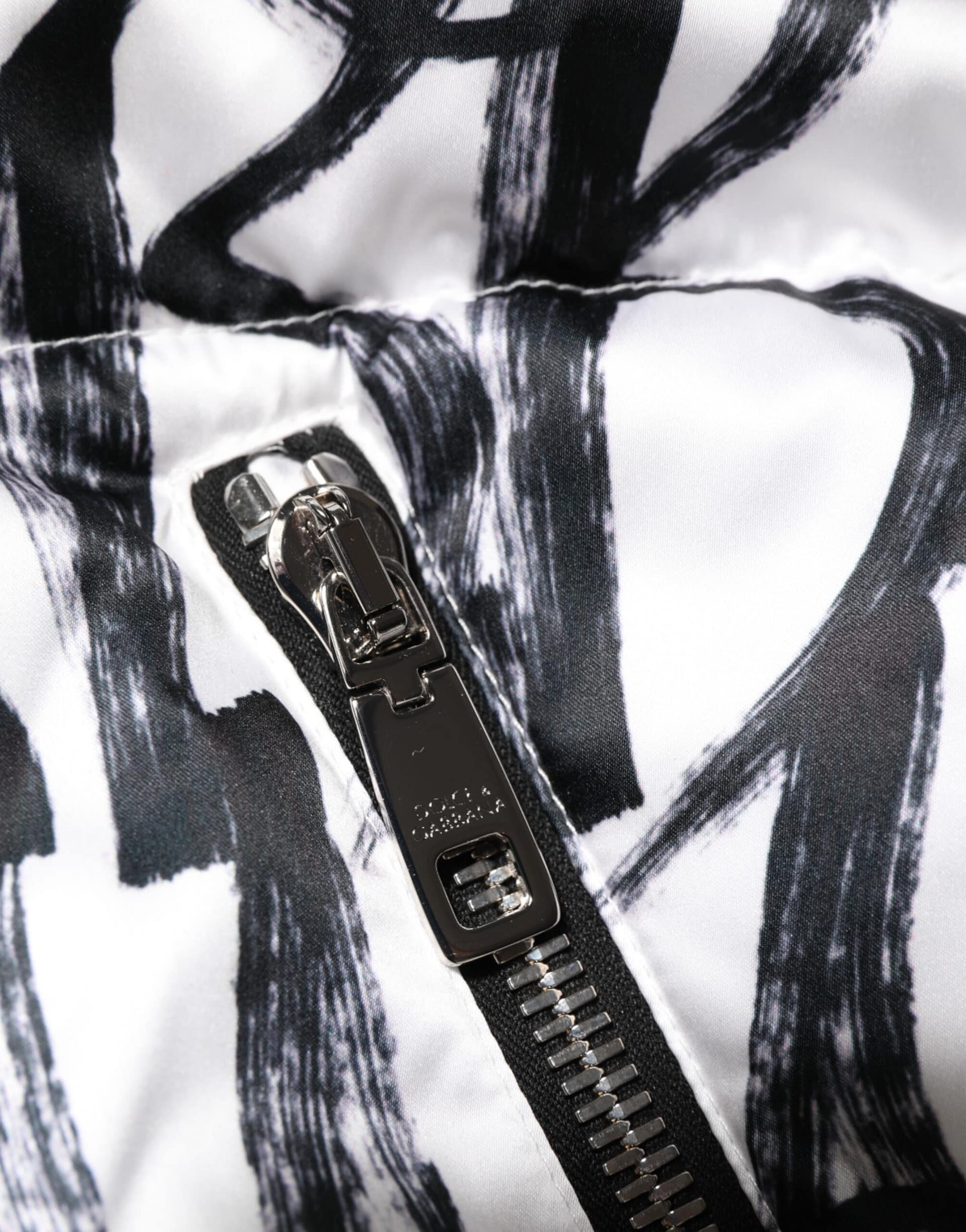 Dolce & Gabbana White Black Graffiti Logo Puffer Bomber Jacket - Image 7