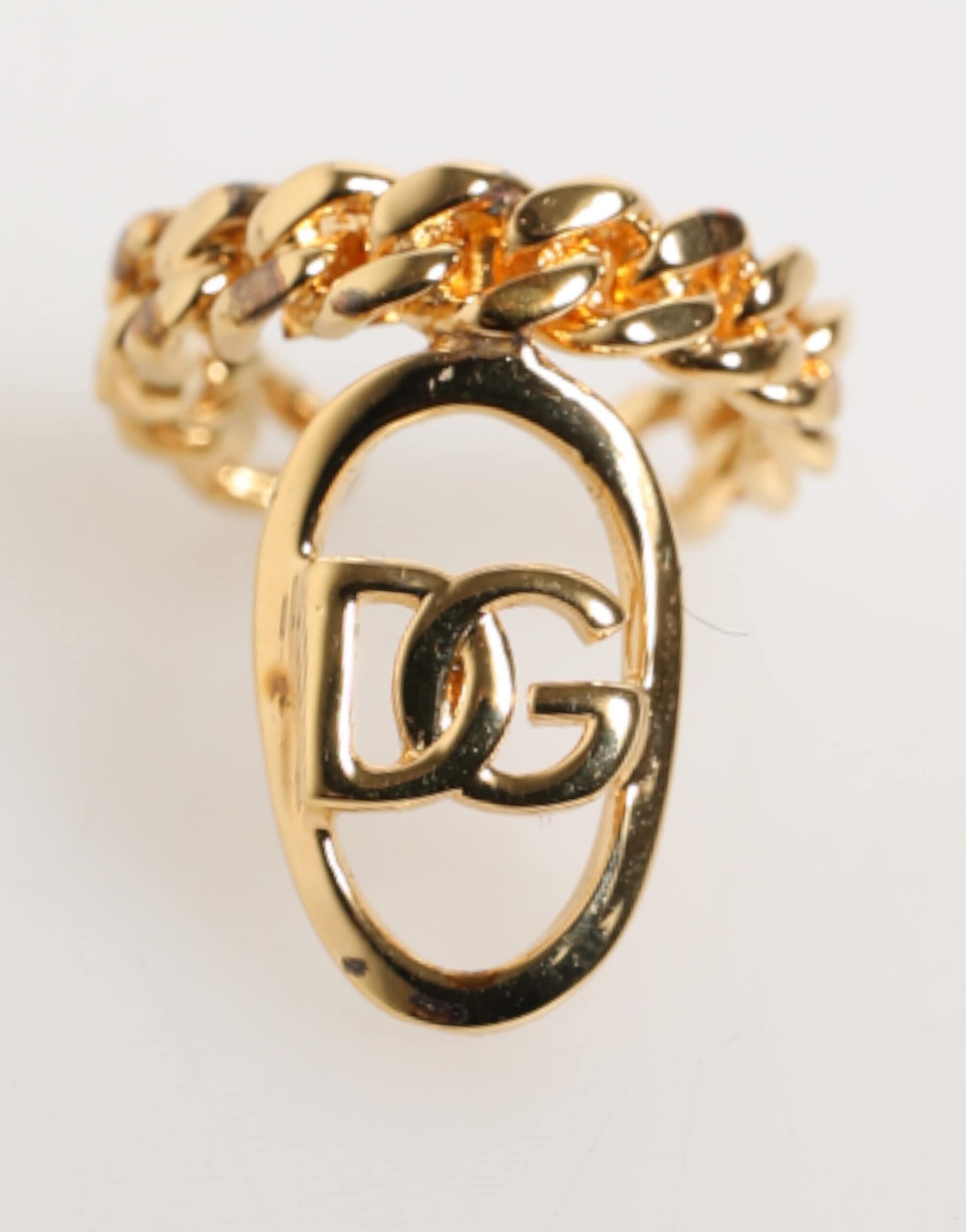 Dolce & Gabbana Gold Tone Brass Oval DG Logo Chain Adjustable Ring - Image 2