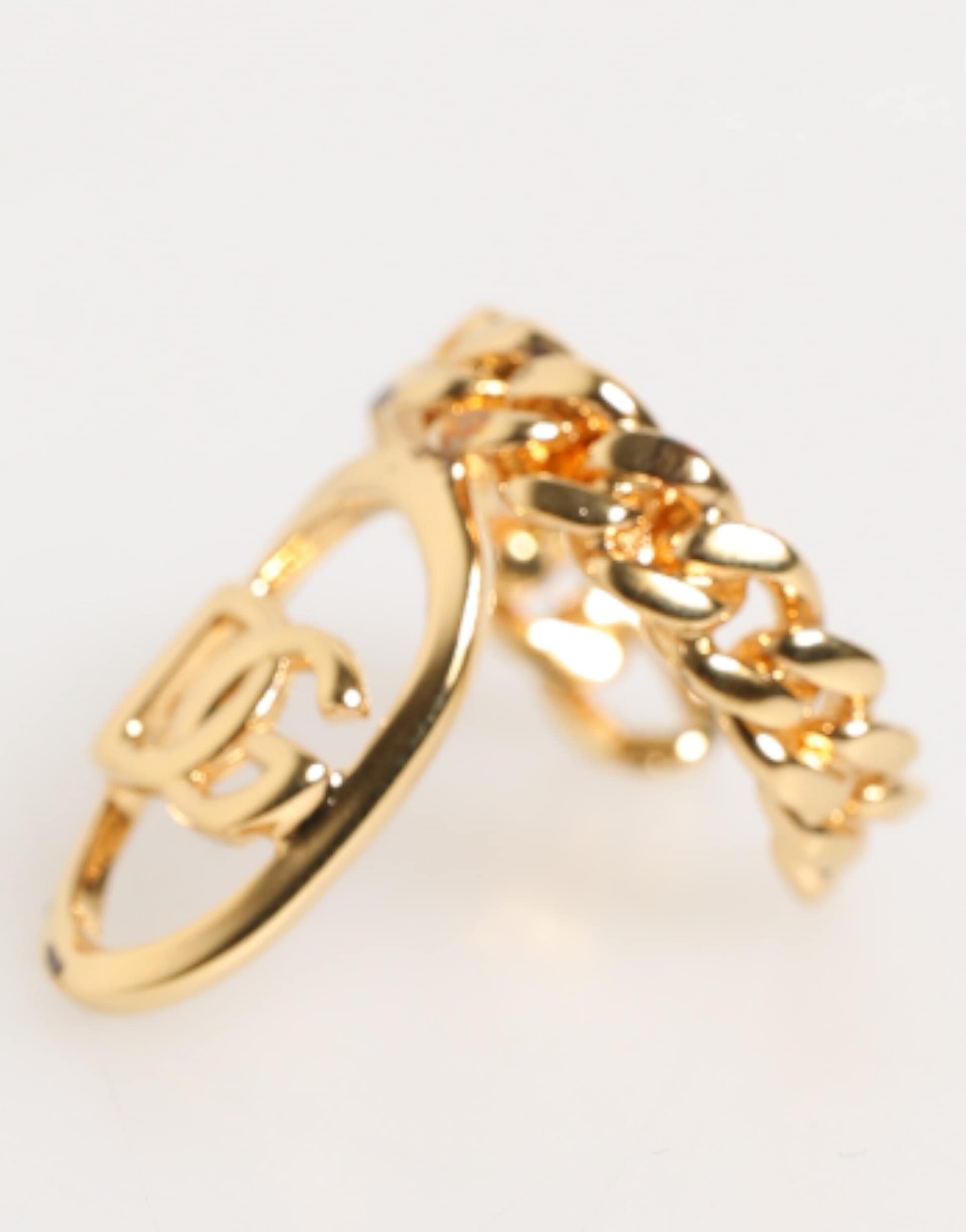 Dolce & Gabbana Gold Tone Brass Oval DG Logo Chain Adjustable Ring - Image 3