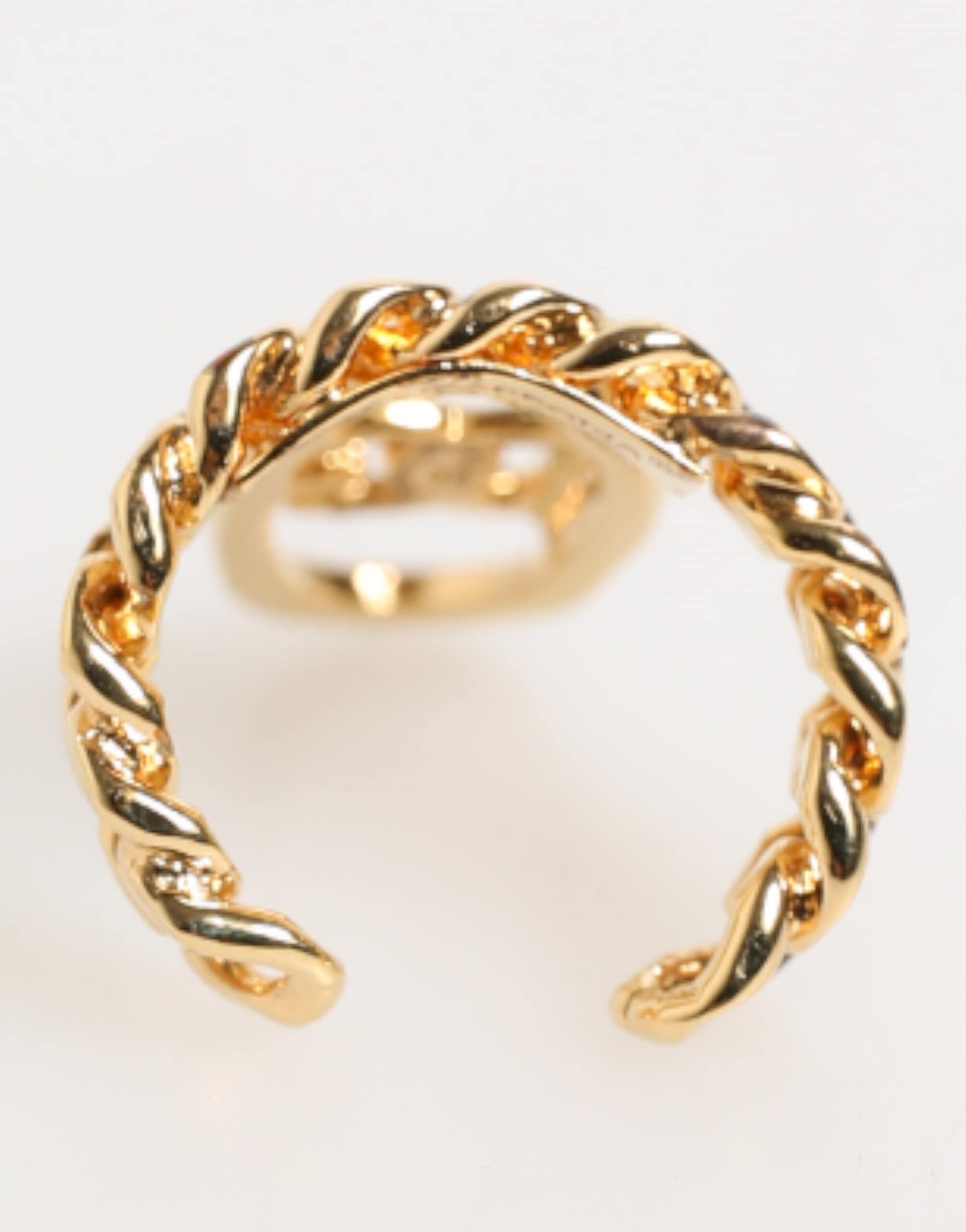 Dolce & Gabbana Gold Tone Brass Oval DG Logo Chain Adjustable Ring - Image 4