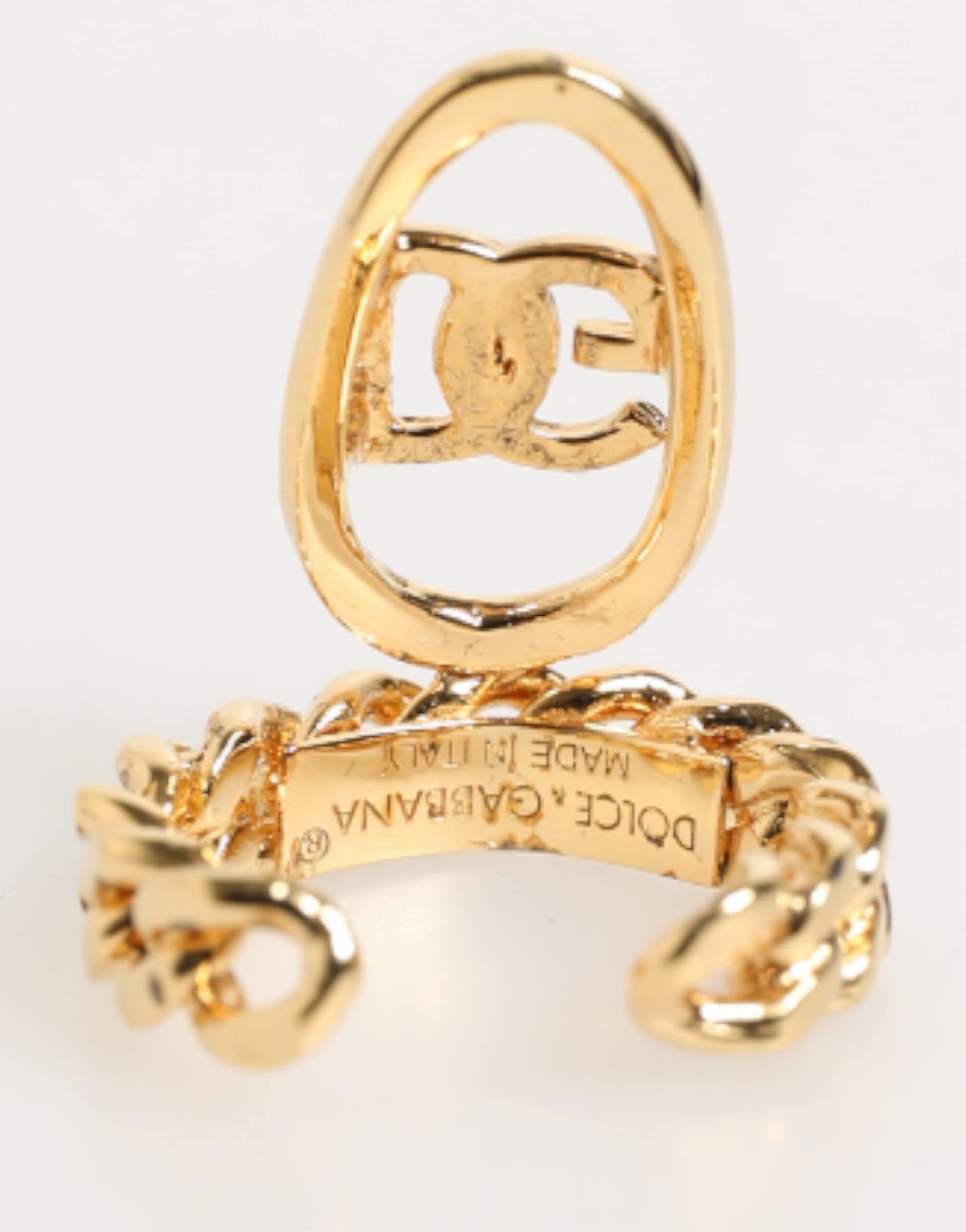 Dolce & Gabbana Gold Tone Brass Oval DG Logo Chain Adjustable Ring - Image 5