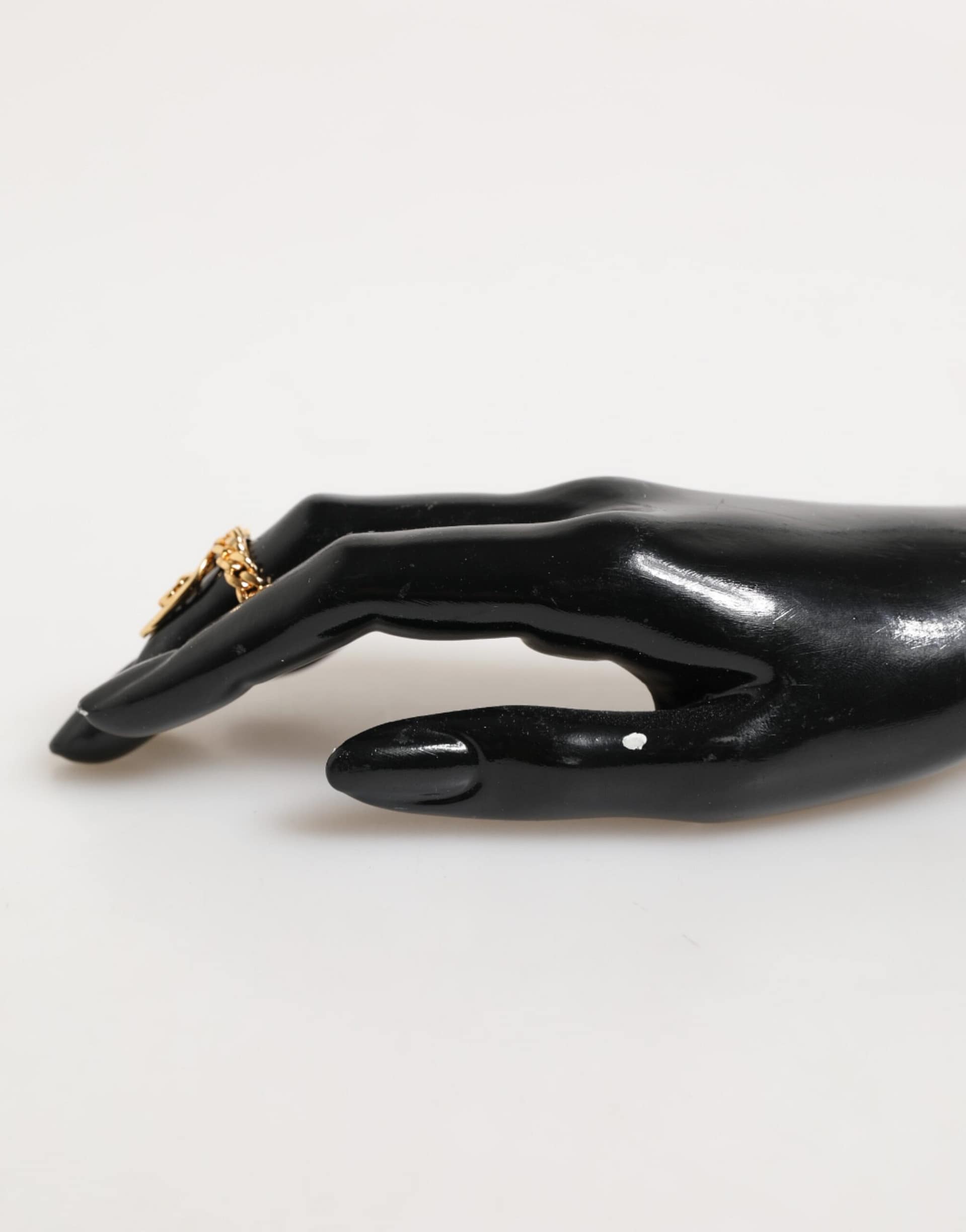 Dolce & Gabbana Gold Tone Brass Oval DG Logo Chain Adjustable Ring - Image 7