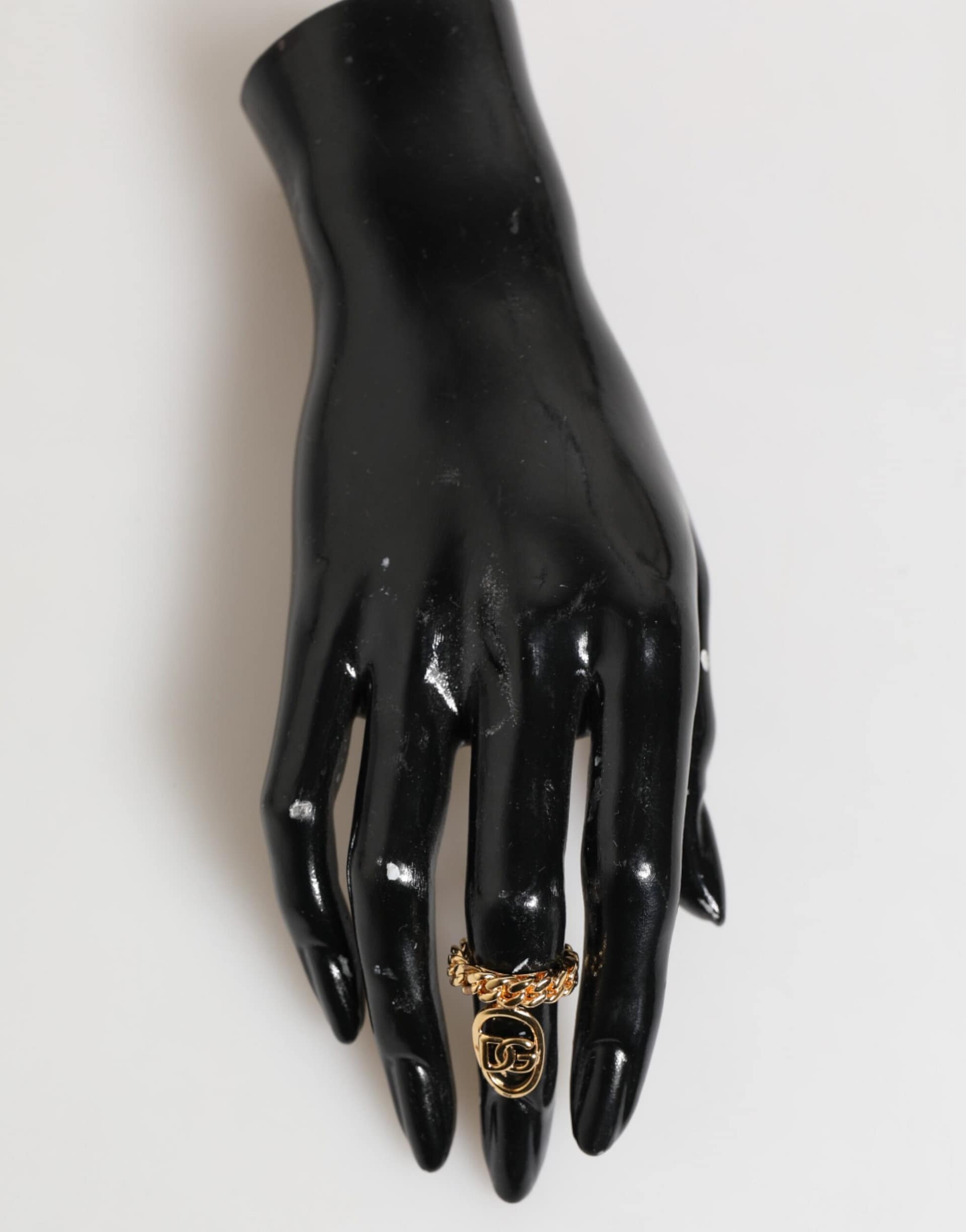 Dolce & Gabbana Gold Tone Brass Oval DG Logo Chain Adjustable Ring - Image 8