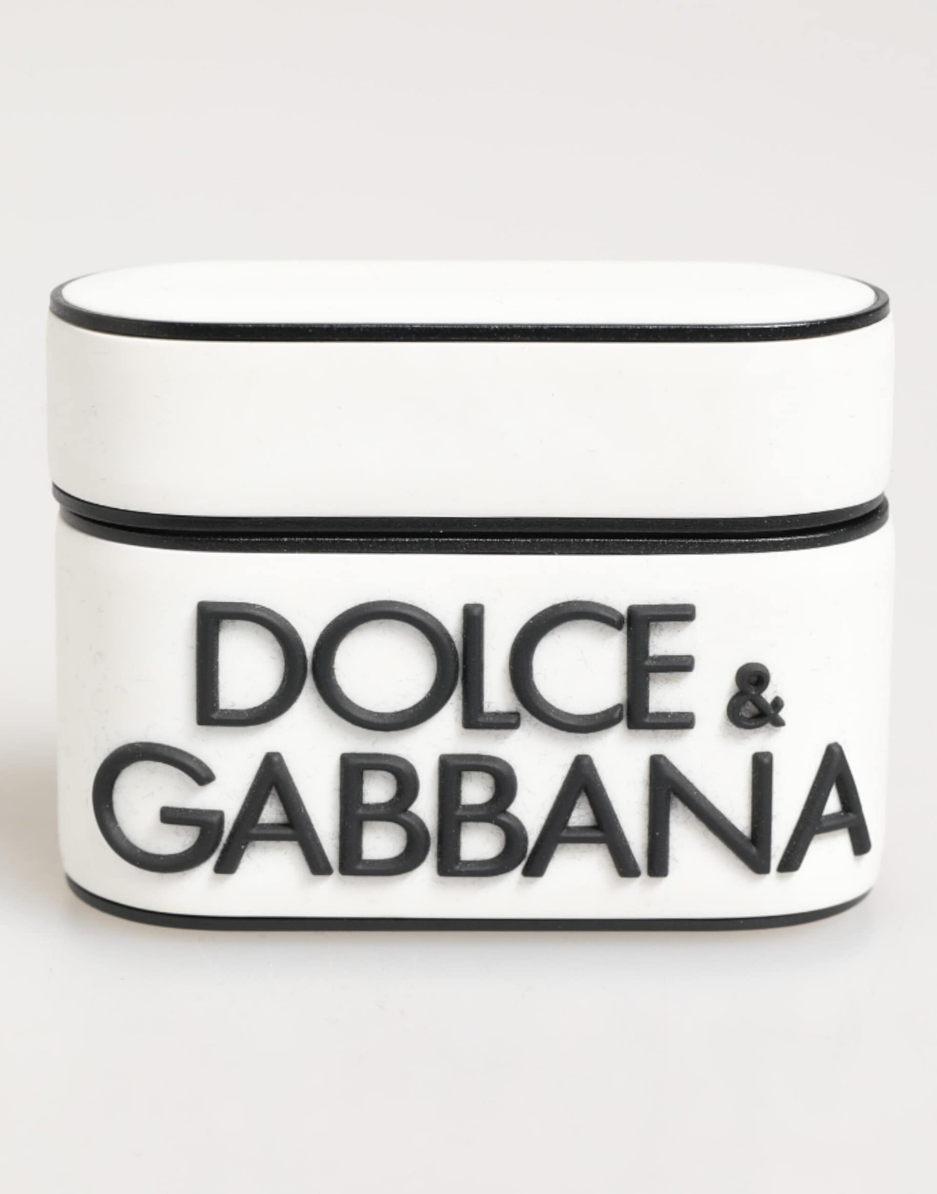 Dolce & Gabbana White Black Rubber Logo Embossed Accessory Airpods Case - Image 2