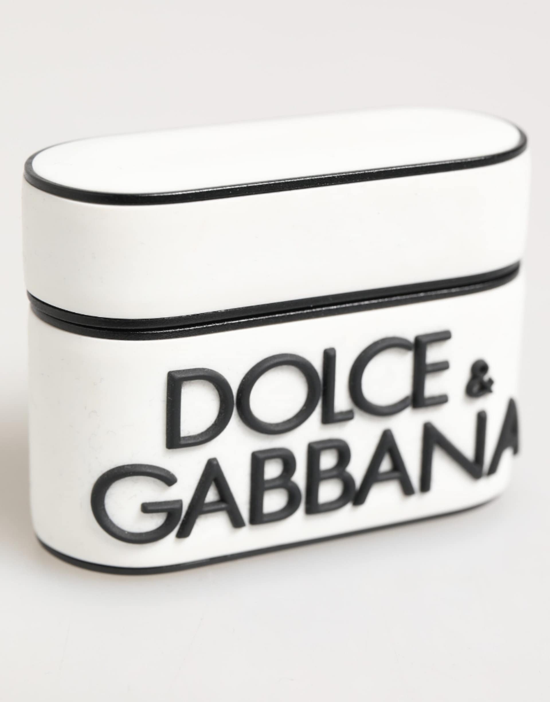 Dolce & Gabbana White Black Rubber Logo Embossed Accessory Airpods Case - Image 3