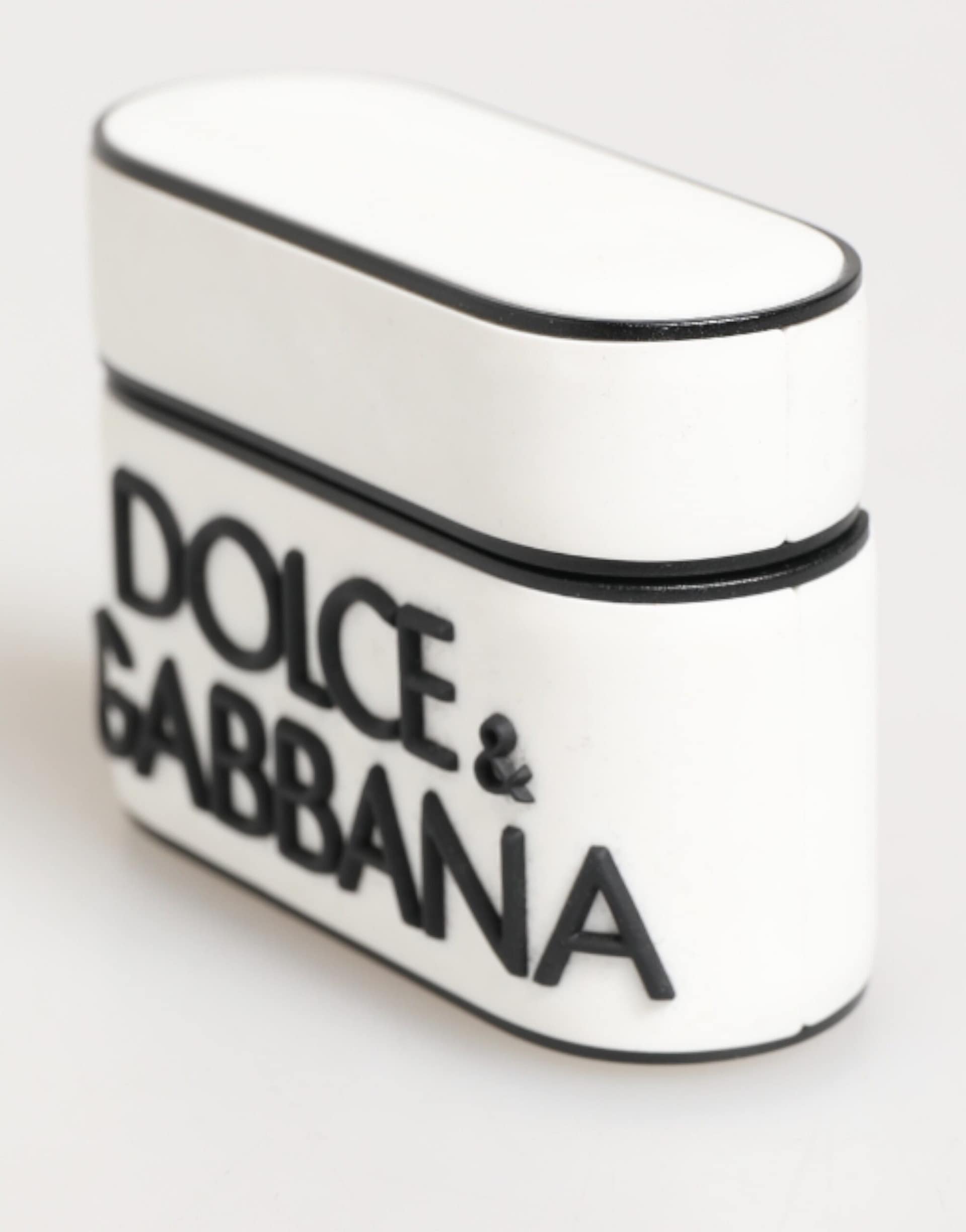 Dolce & Gabbana White Black Rubber Logo Embossed Accessory Airpods Case - Image 4