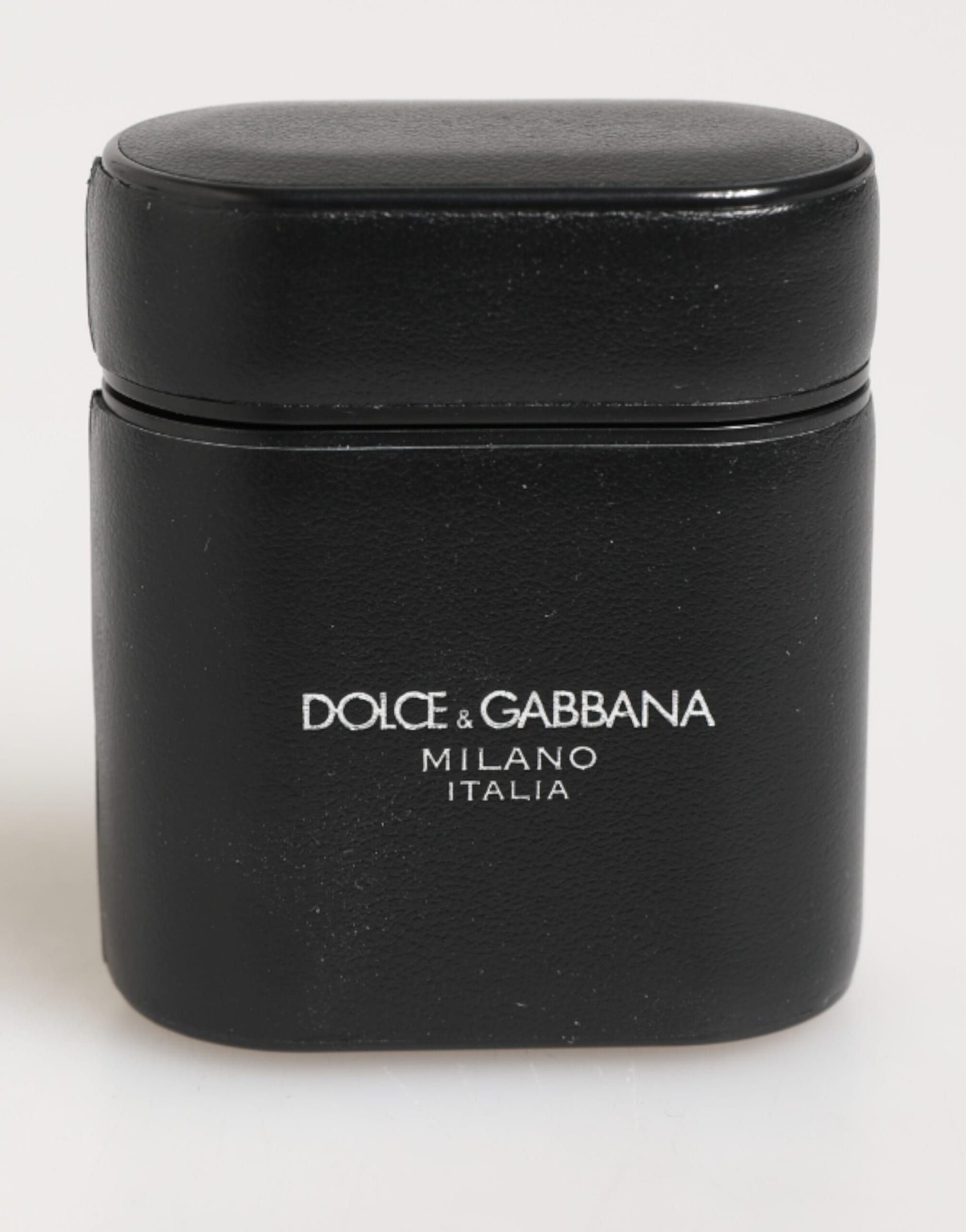 Dolce & Gabbana Black Calfskin Leather Logo Print Flip Holder Airpods Case - Image 2