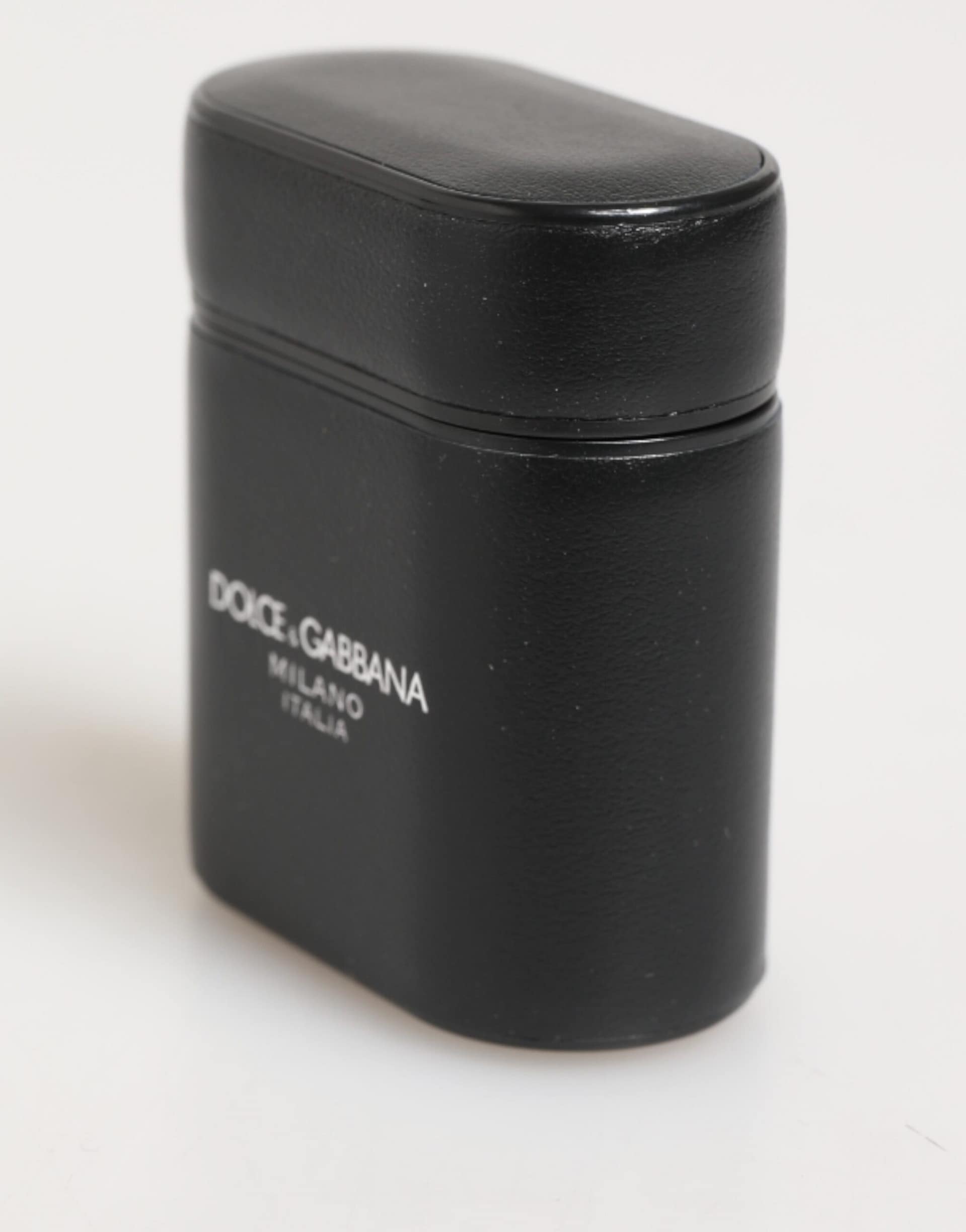 Dolce & Gabbana Black Calfskin Leather Logo Print Flip Holder Airpods Case - Image 3