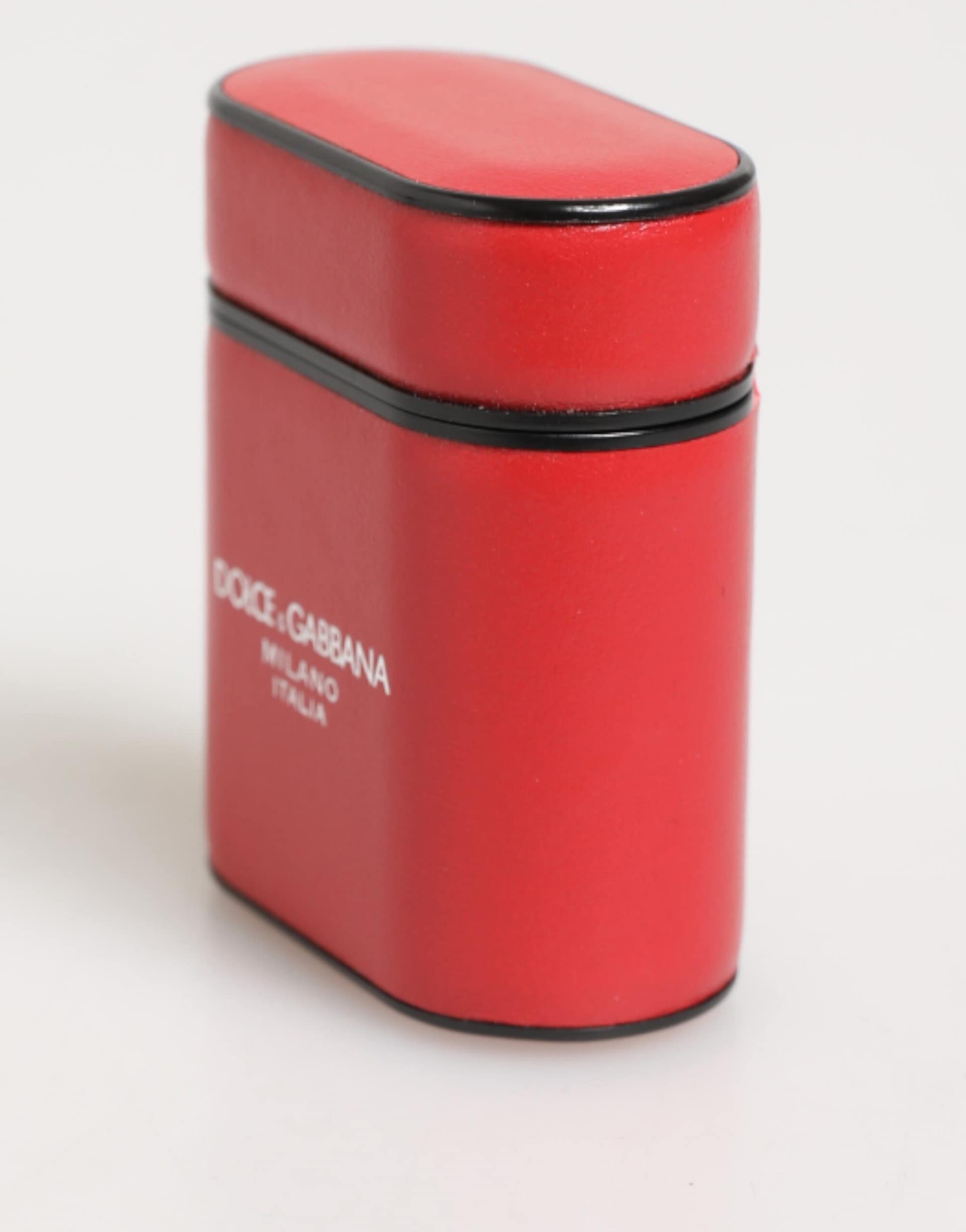 Dolce & Gabbana Red White Calfskin Leather Logo Flip Holder Airpods Case - Image 3