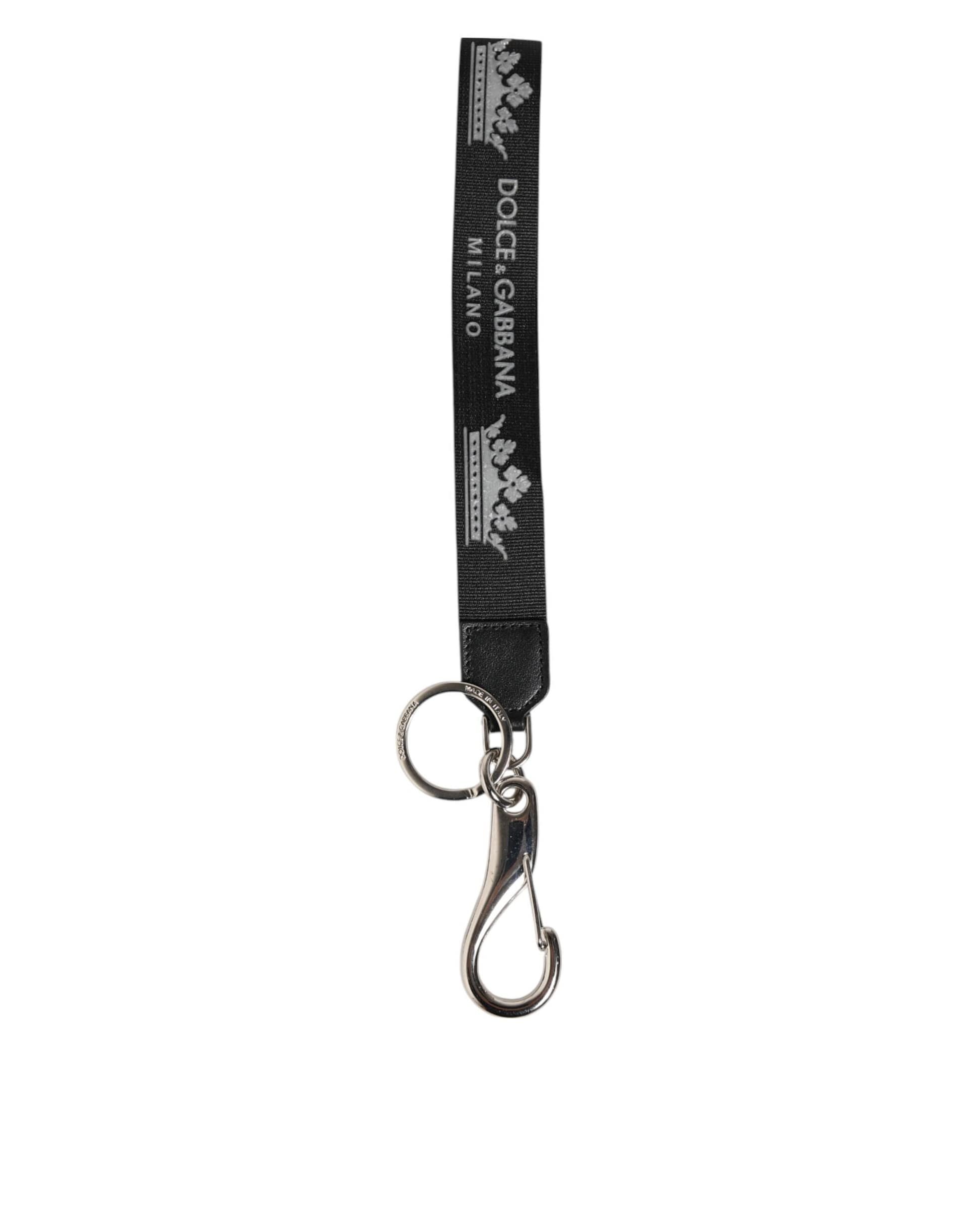 Dolce & Gabbana Black Silver Nylon DG Crown Men's Holder Keychain Keyring - Image 2