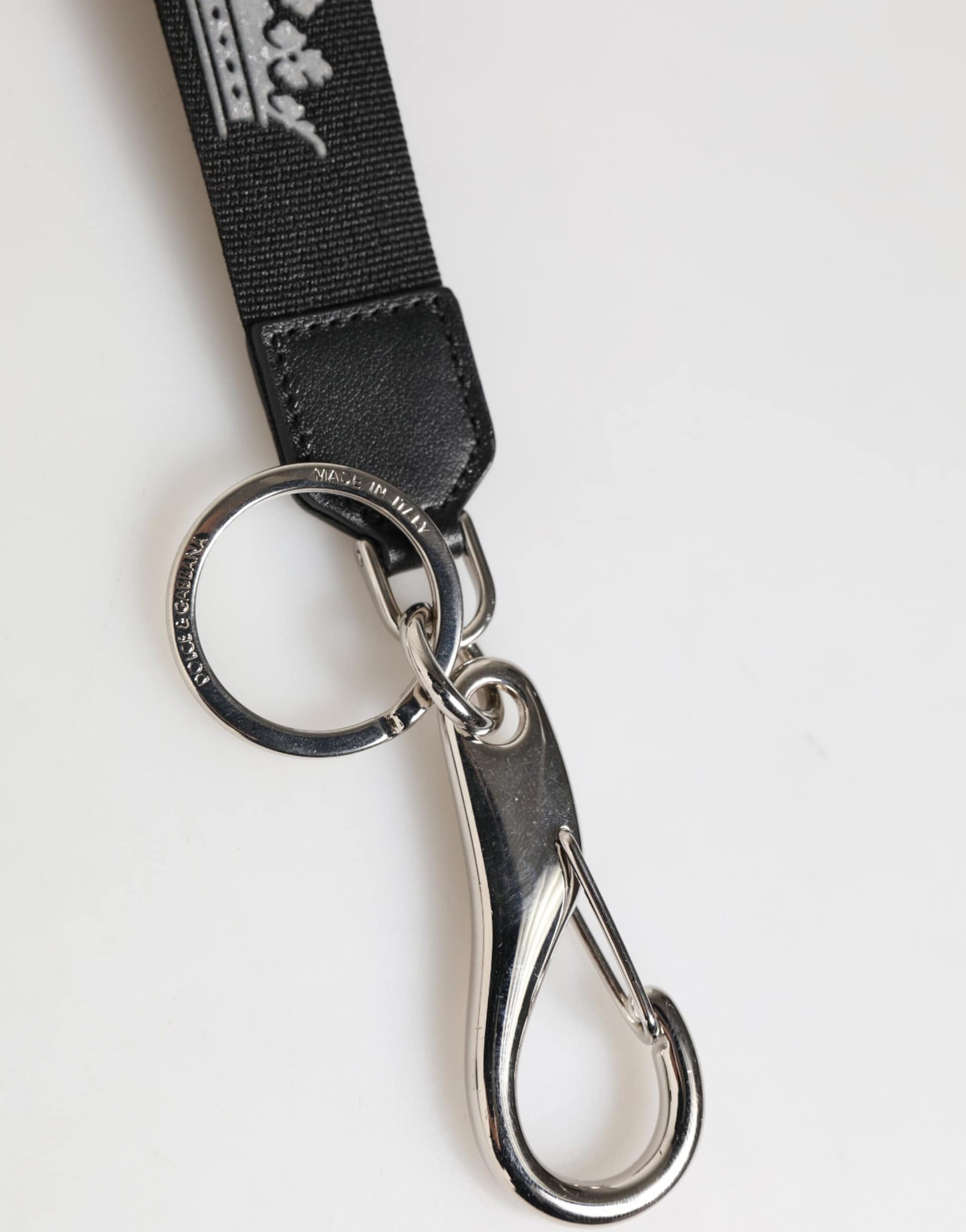 Dolce & Gabbana Black Silver Nylon DG Crown Men's Holder Keychain Keyring - Image 3