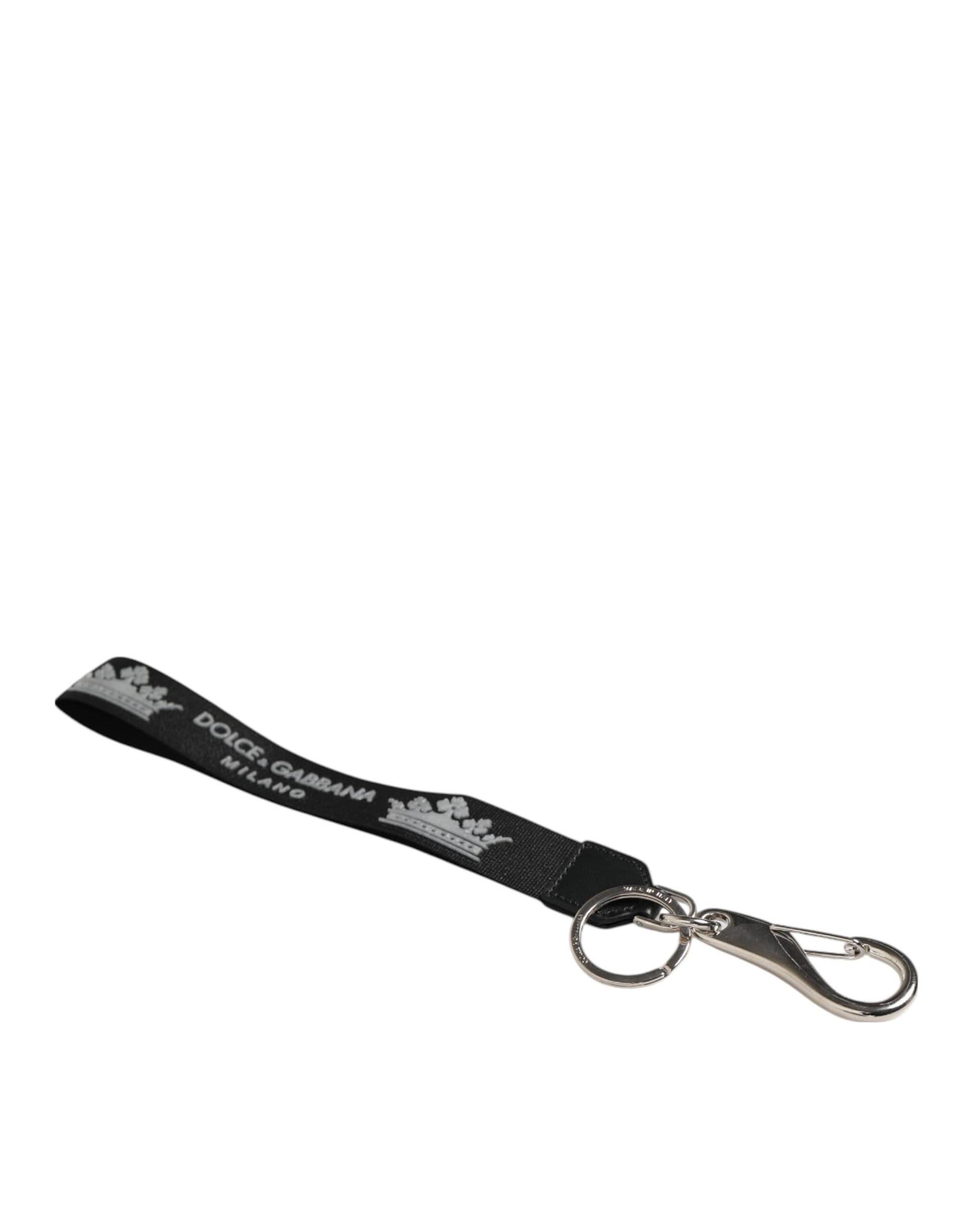 Dolce & Gabbana Black Silver Nylon DG Crown Men's Holder Keychain Keyring - Image 5