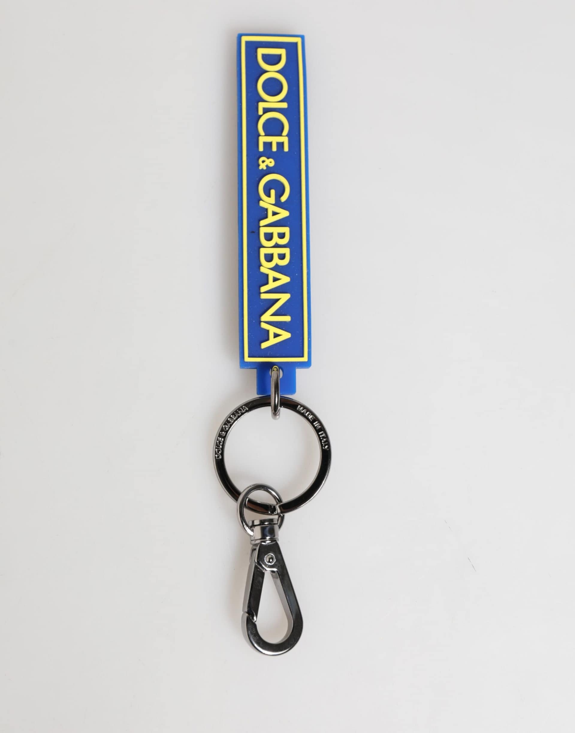 Dolce & Gabbana Blue Yellow DG Rubber Logo Silver Men's Holder Keyring - Image 2