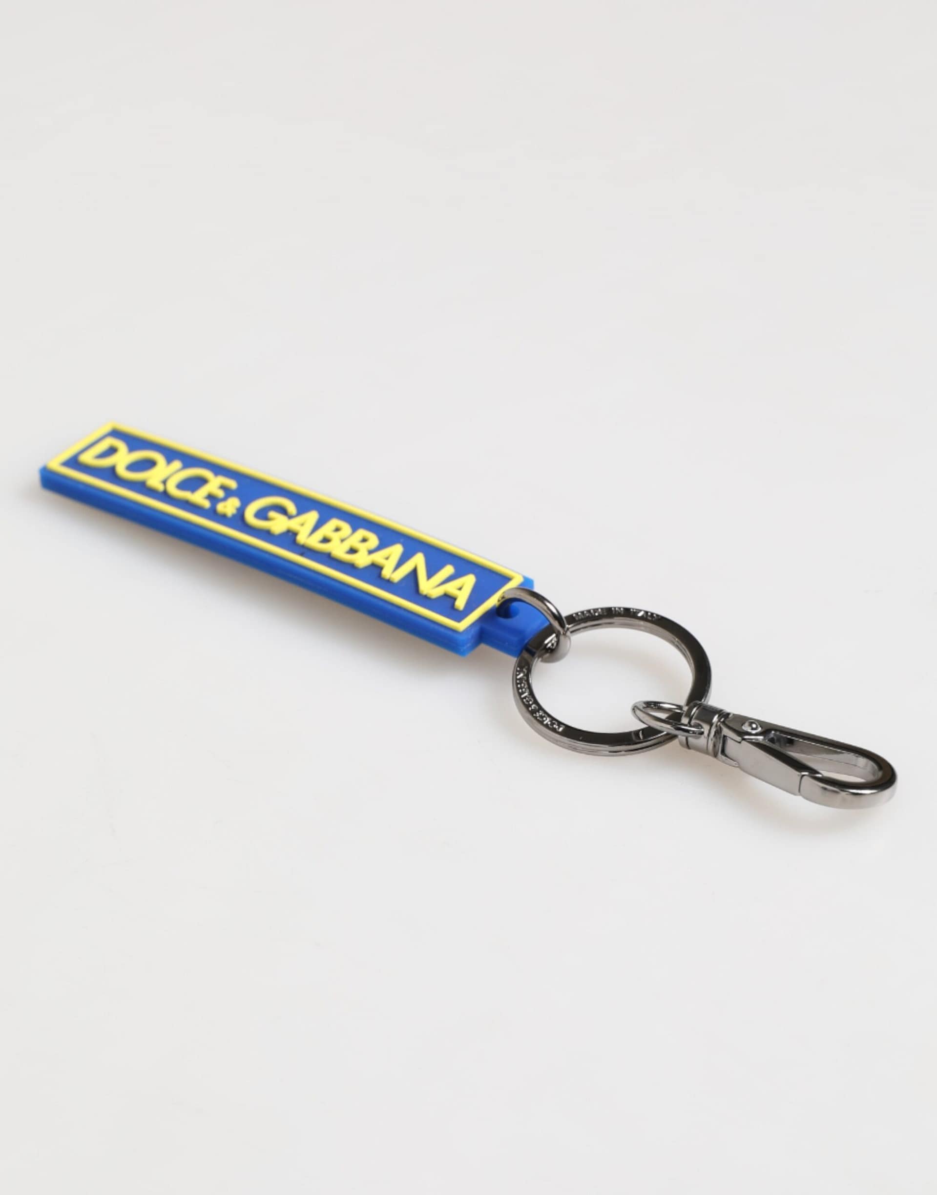 Dolce & Gabbana Blue Yellow DG Rubber Logo Silver Men's Holder Keyring - Image 3