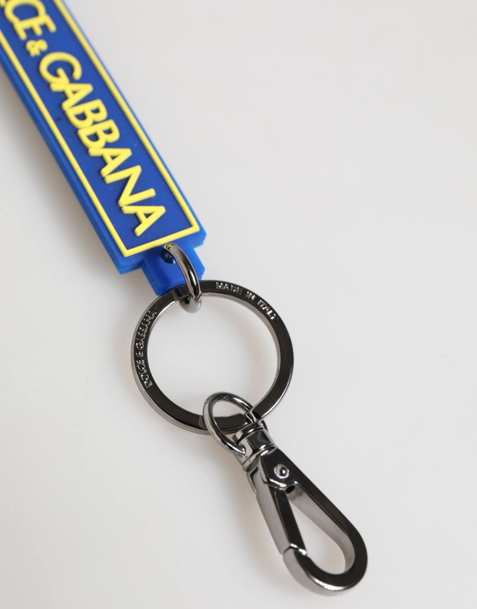 Dolce & Gabbana Blue Yellow DG Rubber Logo Silver Men's Holder Keyring - Image 4