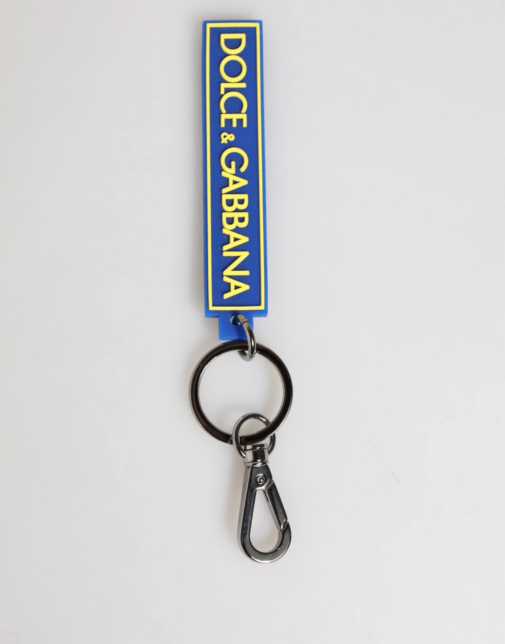 Dolce & Gabbana Blue Yellow DG Rubber Logo Silver Men's Holder Keyring - Image 5