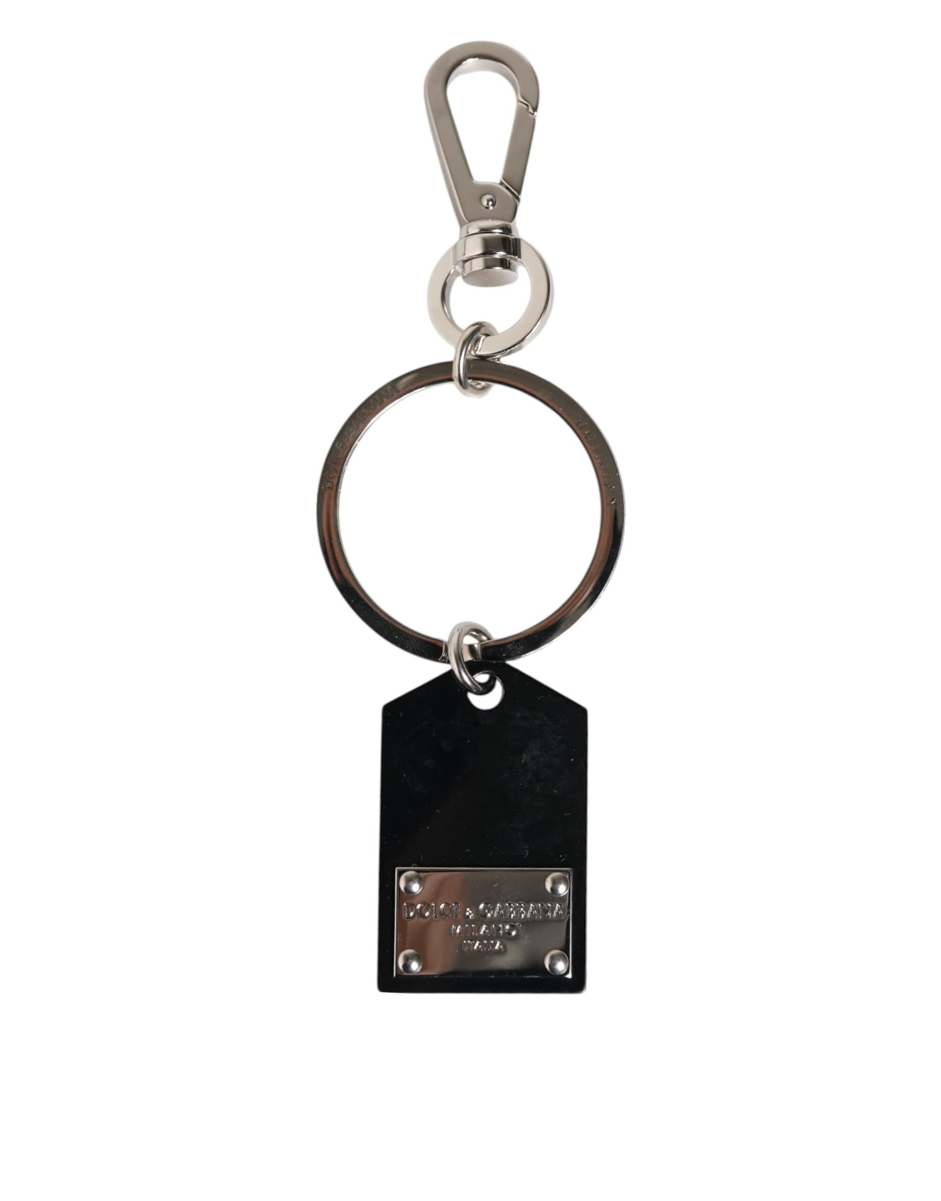 Dolce & Gabbana Black Sint Glass Plaque DG Logo Metal PlateKeychain Keyring - Image 2