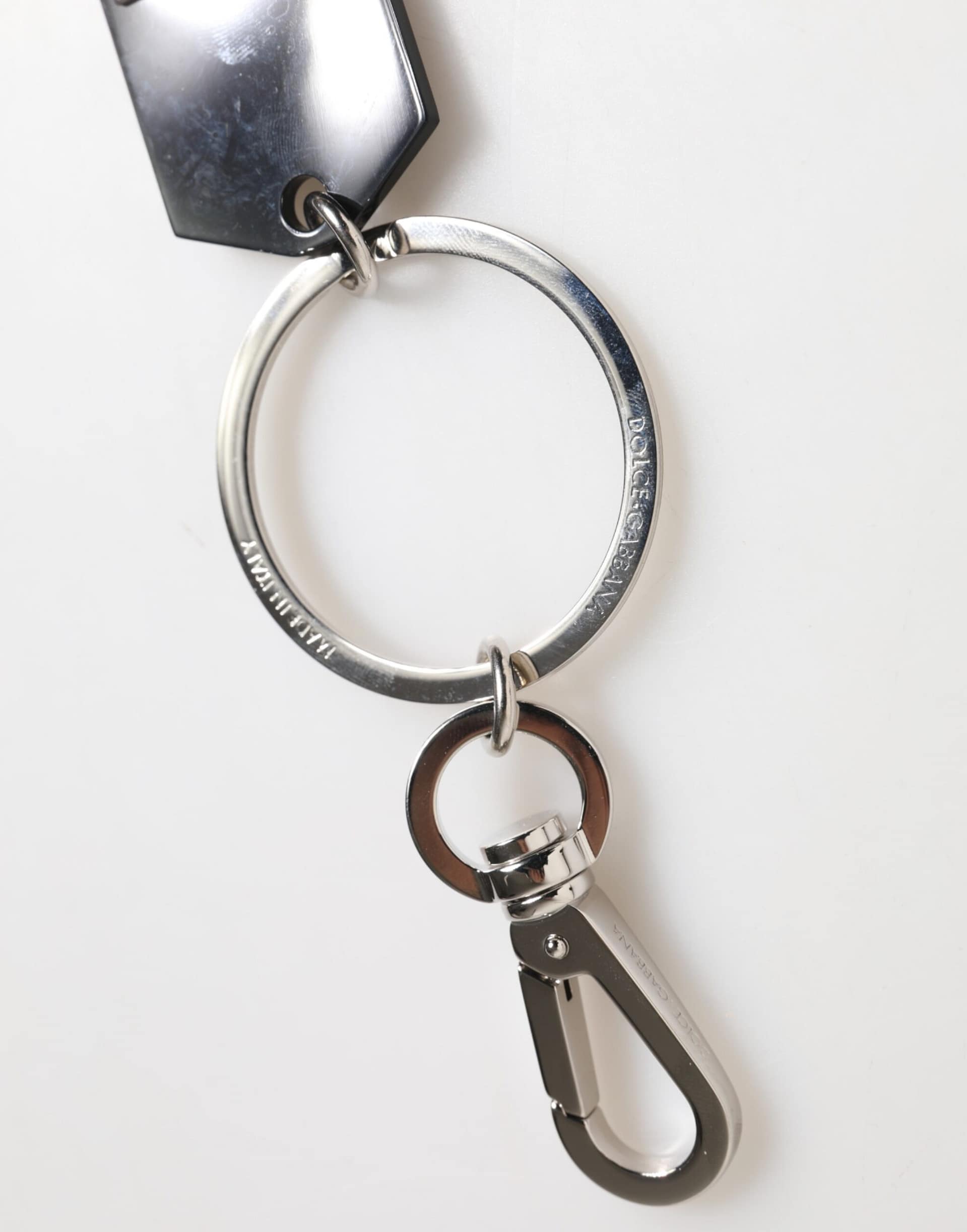 Dolce & Gabbana Black Sint Glass Plaque DG Logo Metal PlateKeychain Keyring - Image 4