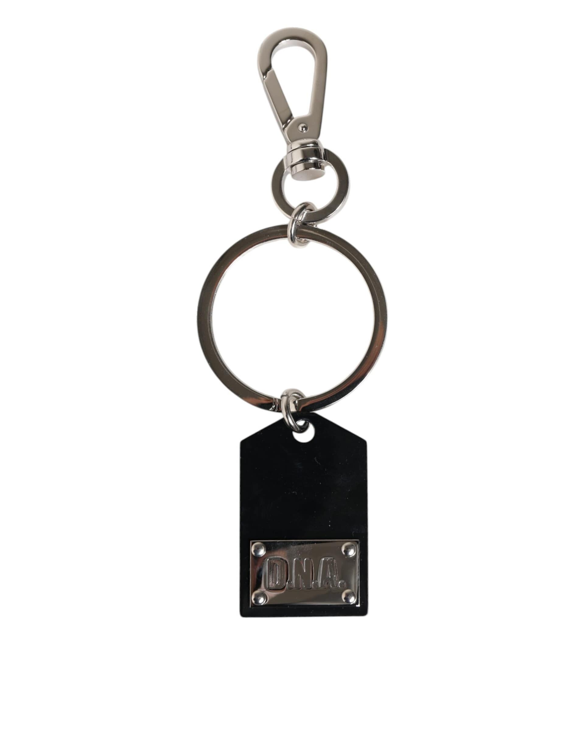 Dolce & Gabbana Black Sint Glass Plaque DG Logo Metal PlateKeychain Keyring - Image 5