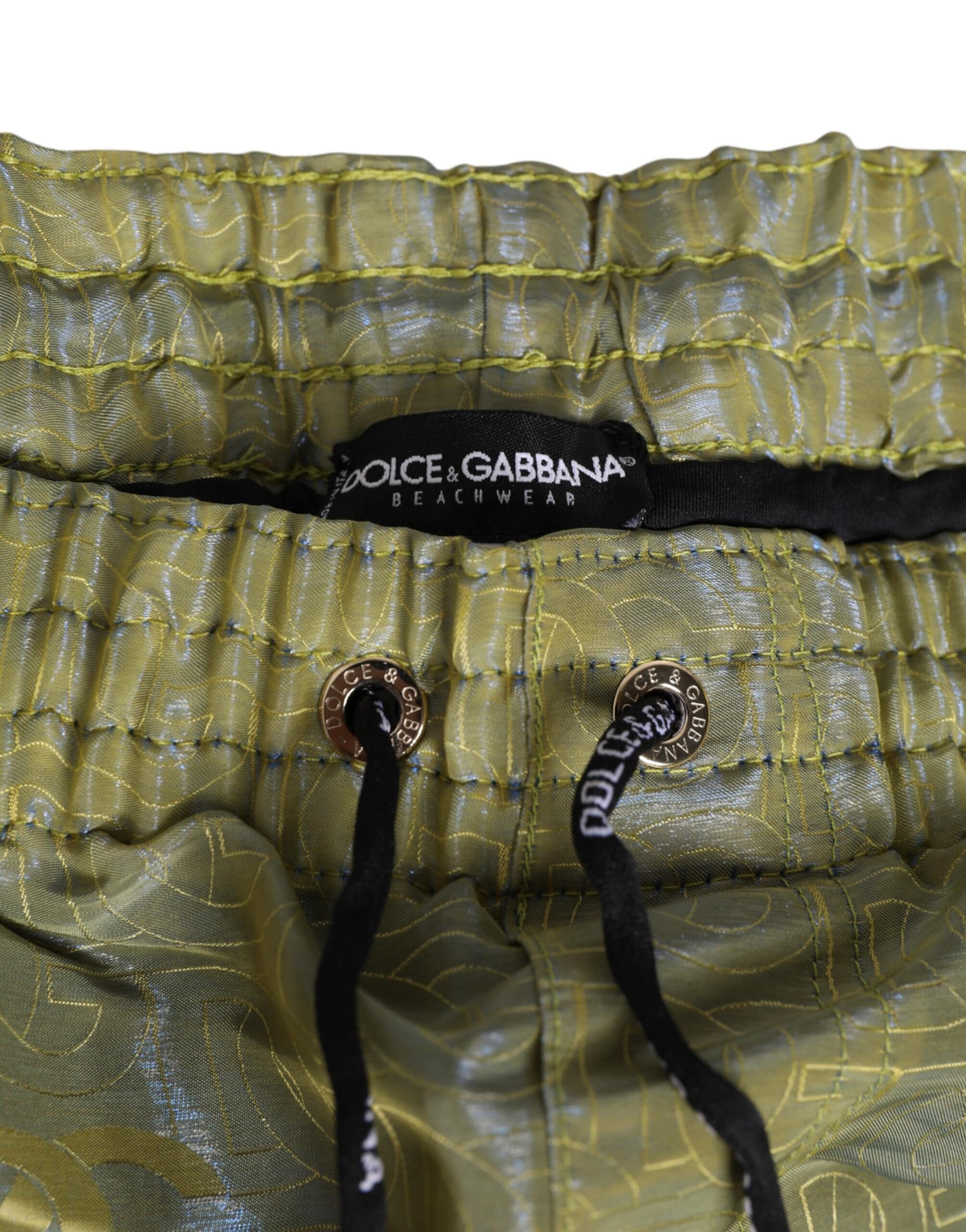 Dolce & Gabbana Green Polyester Metallic Logo Print Men Swimwear - Image 4