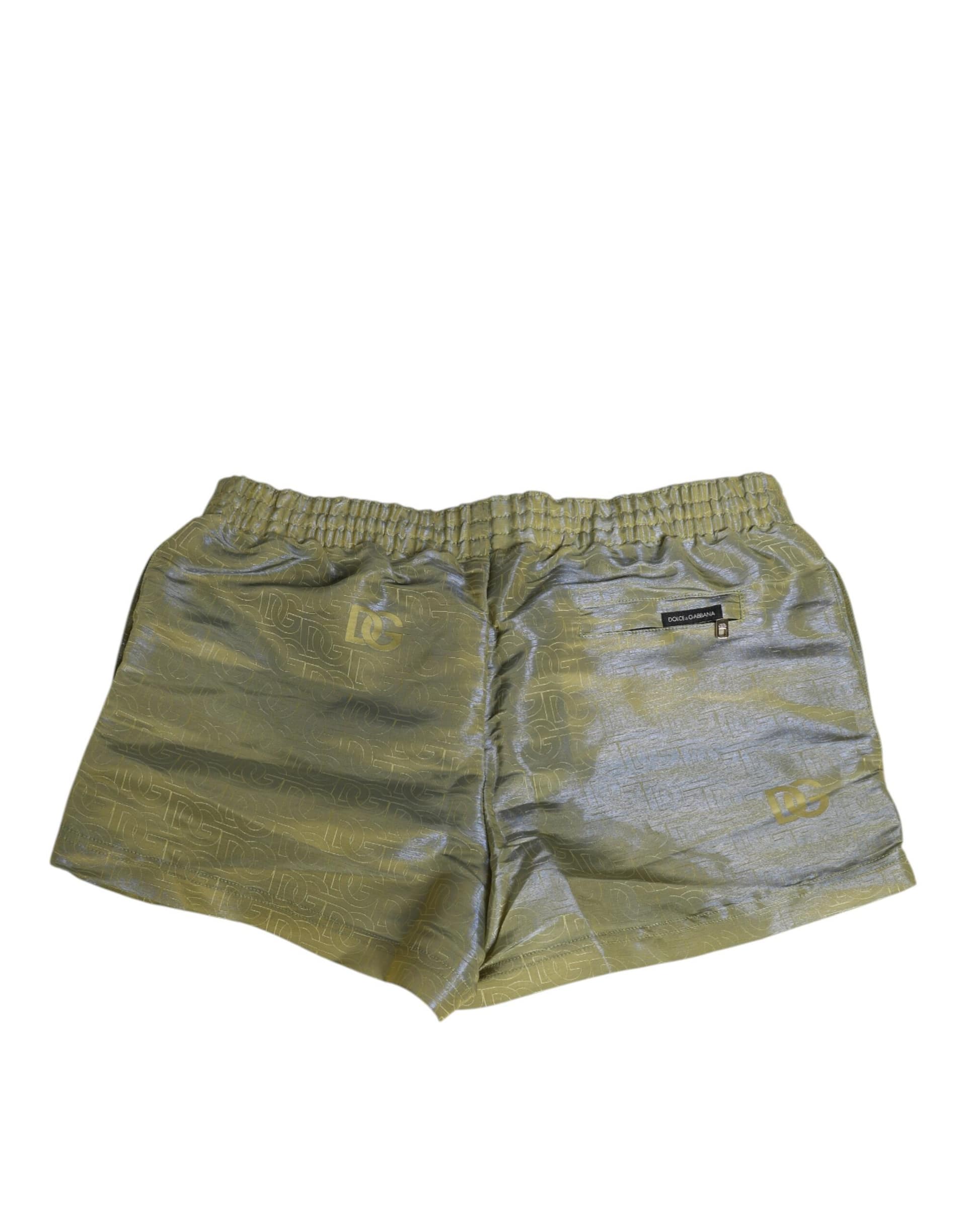 Dolce & Gabbana Green Polyester Metallic Logo Print Men Swimwear - Image 5