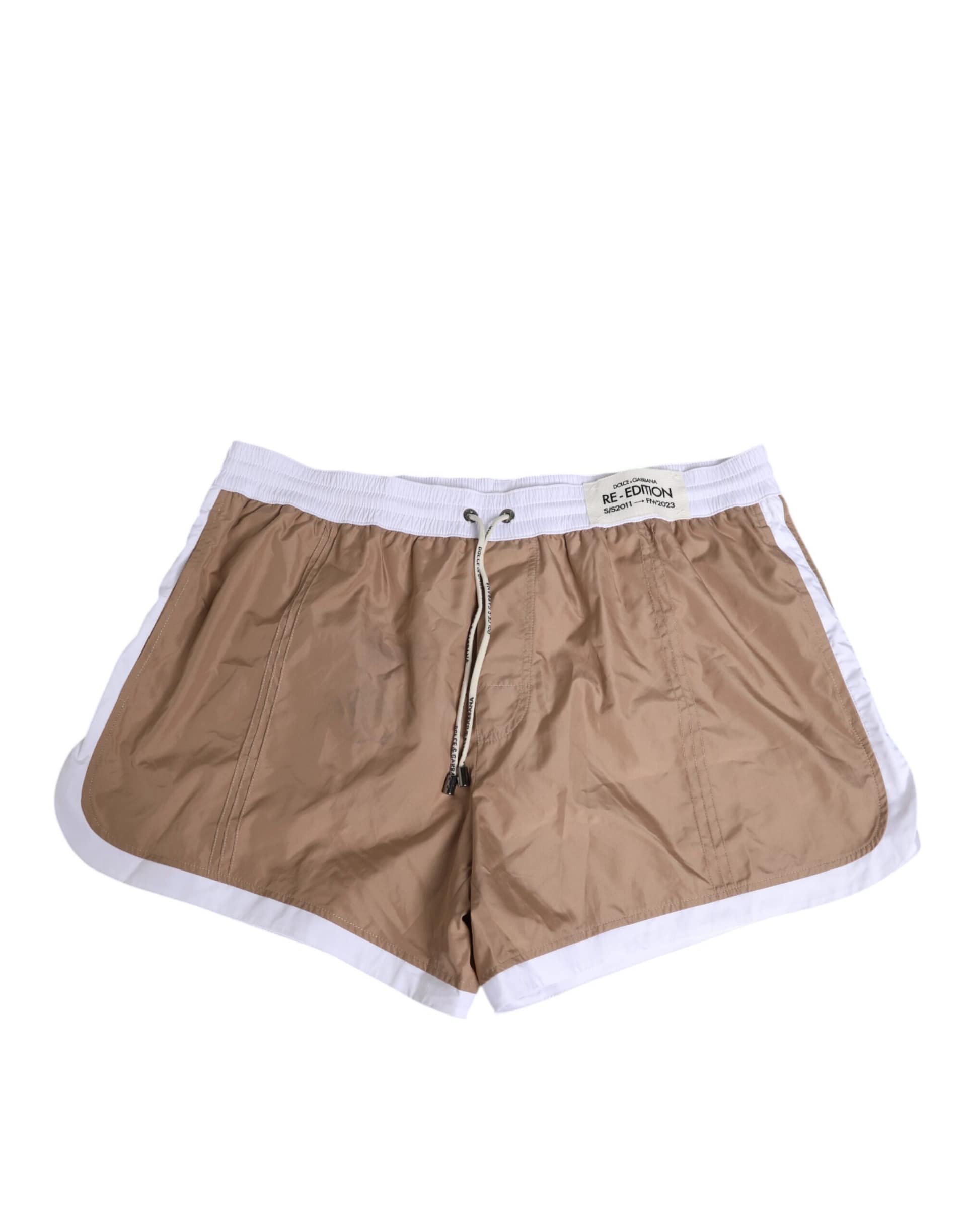 Dolce & Gabbana Brown White Polyester Re-Edition Shorts Swimwear - Image 2