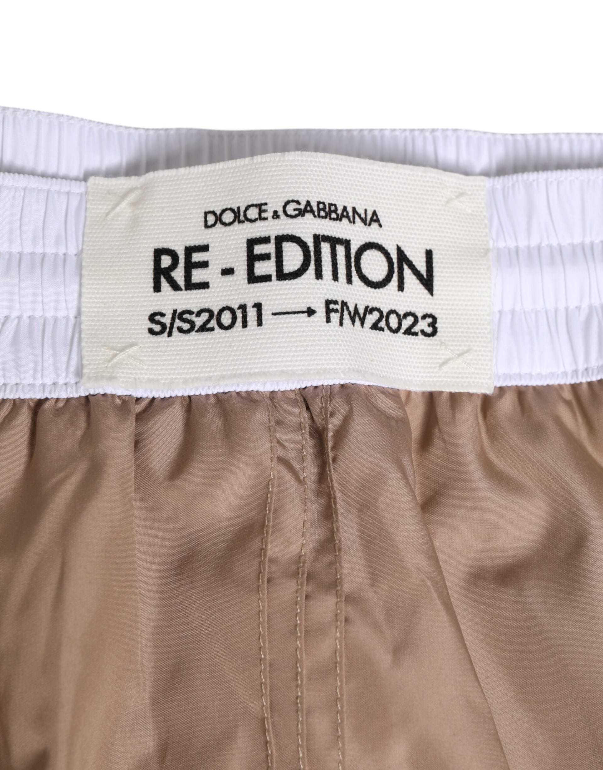 Dolce & Gabbana Brown White Polyester Re-Edition Shorts Swimwear - Image 3
