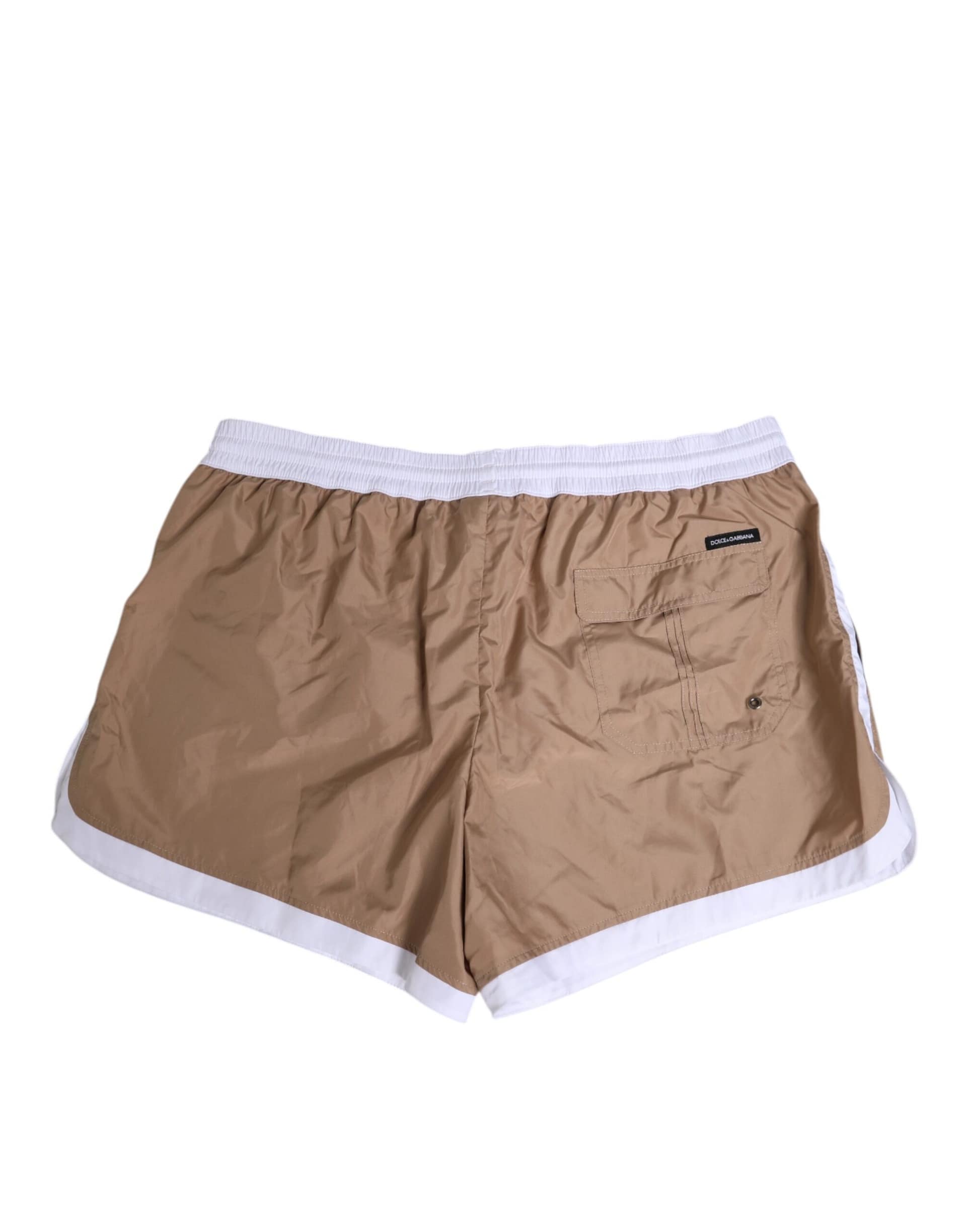 Dolce & Gabbana Brown White Polyester Re-Edition Shorts Swimwear - Image 5