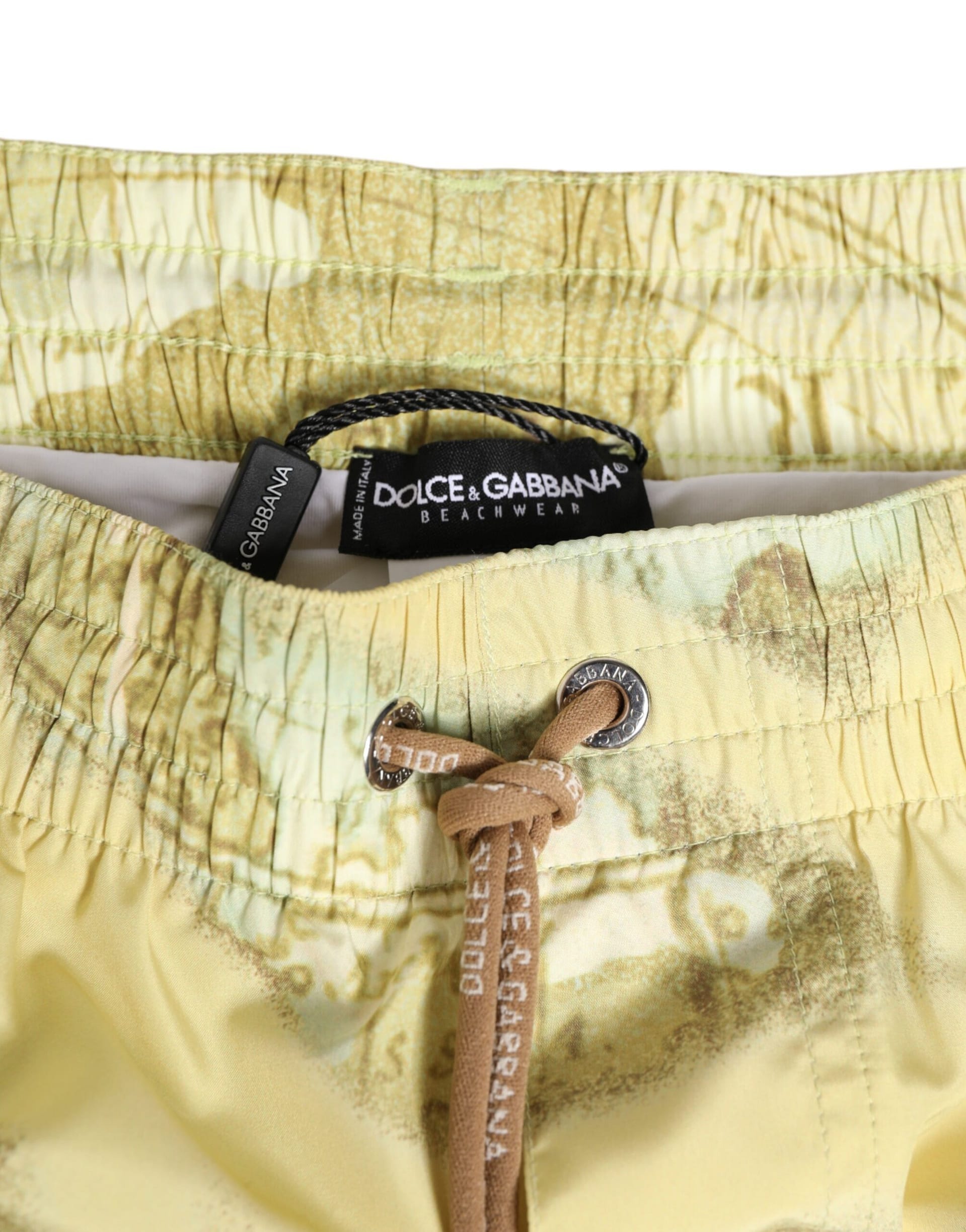 Dolce & Gabbana Yellow World Map Polyester Elastic Waistband Swimwear - Image 3