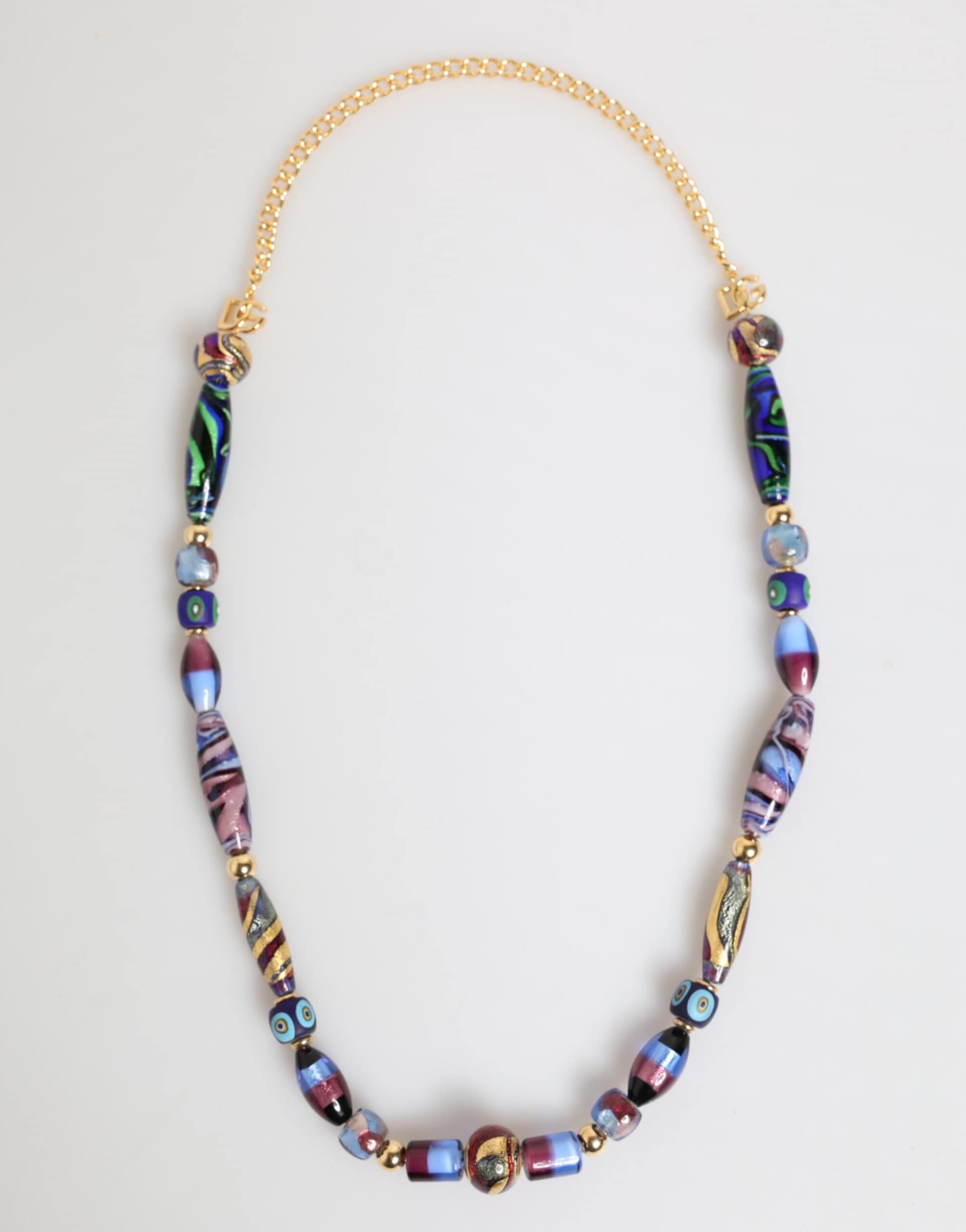 Dolce & Gabbana Multicolor Murano Glass Beads Gold Brass Chain Jewelry Necklace - Image 2