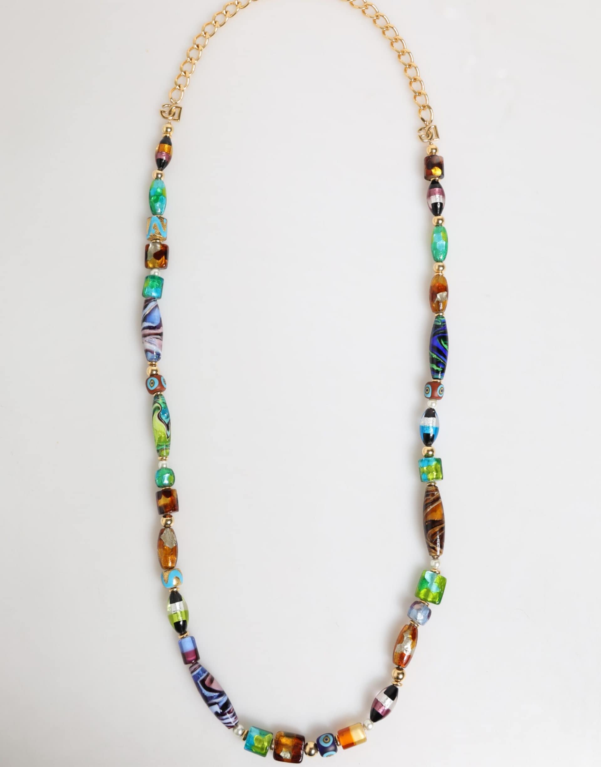 Dolce & Gabbana Multicolor Murano Glass Beads Gold Chain Jewelry Necklace - Image 8