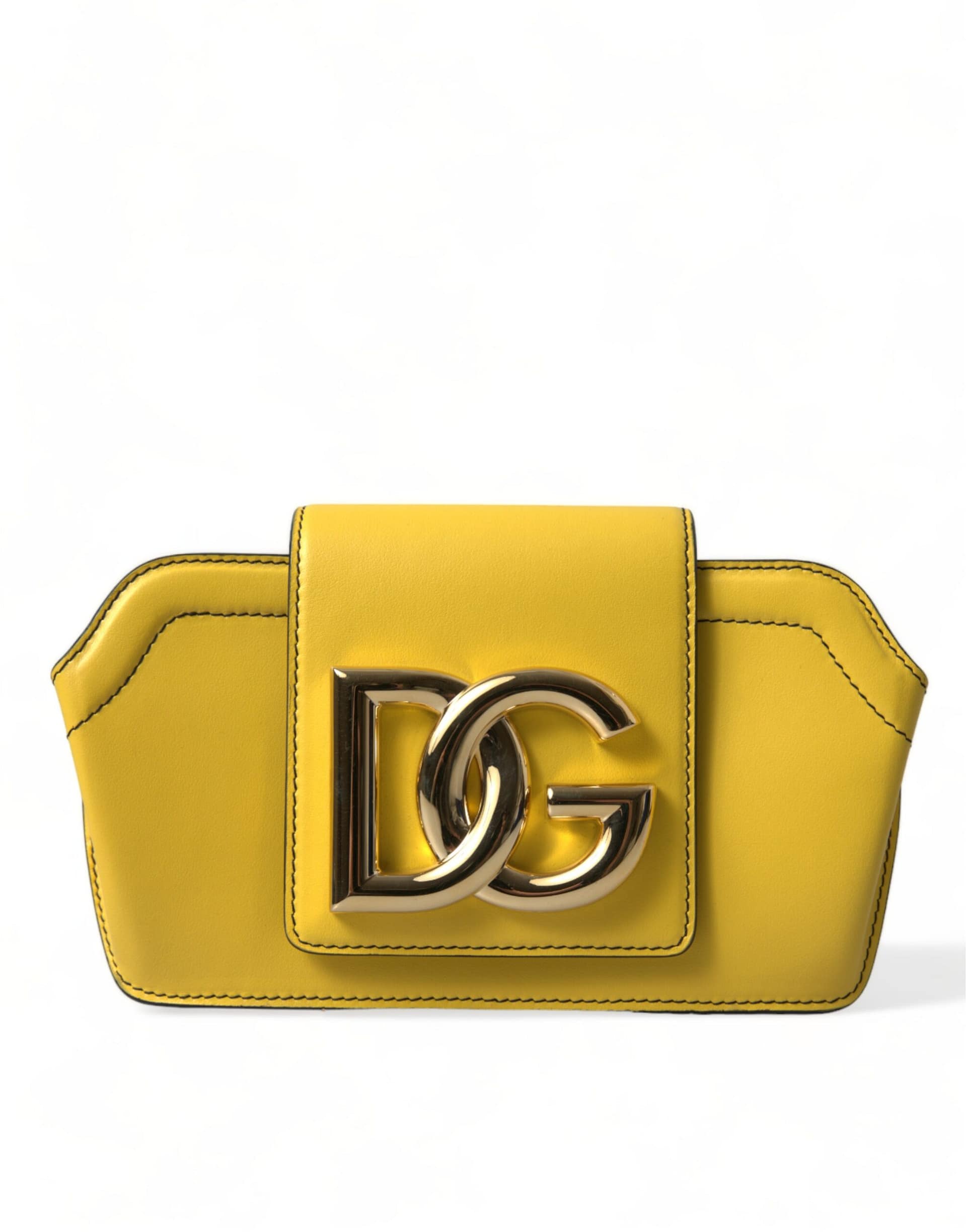 Dolce & Gabbana Yellow Smooth Leather DG Logo Clutch Crossbody Case Bag - Image 2