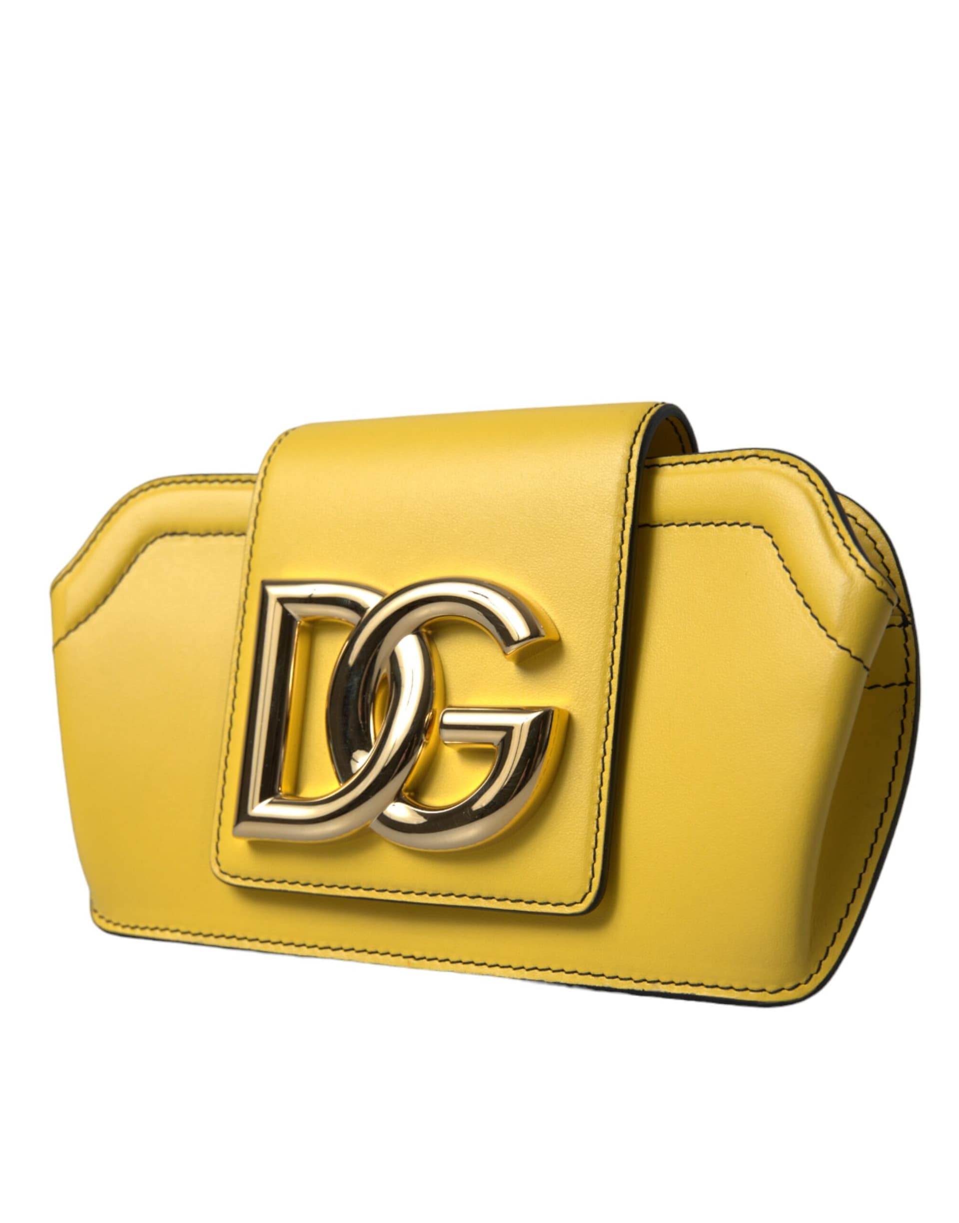 Dolce & Gabbana Yellow Smooth Leather DG Logo Clutch Crossbody Case Bag - Image 3