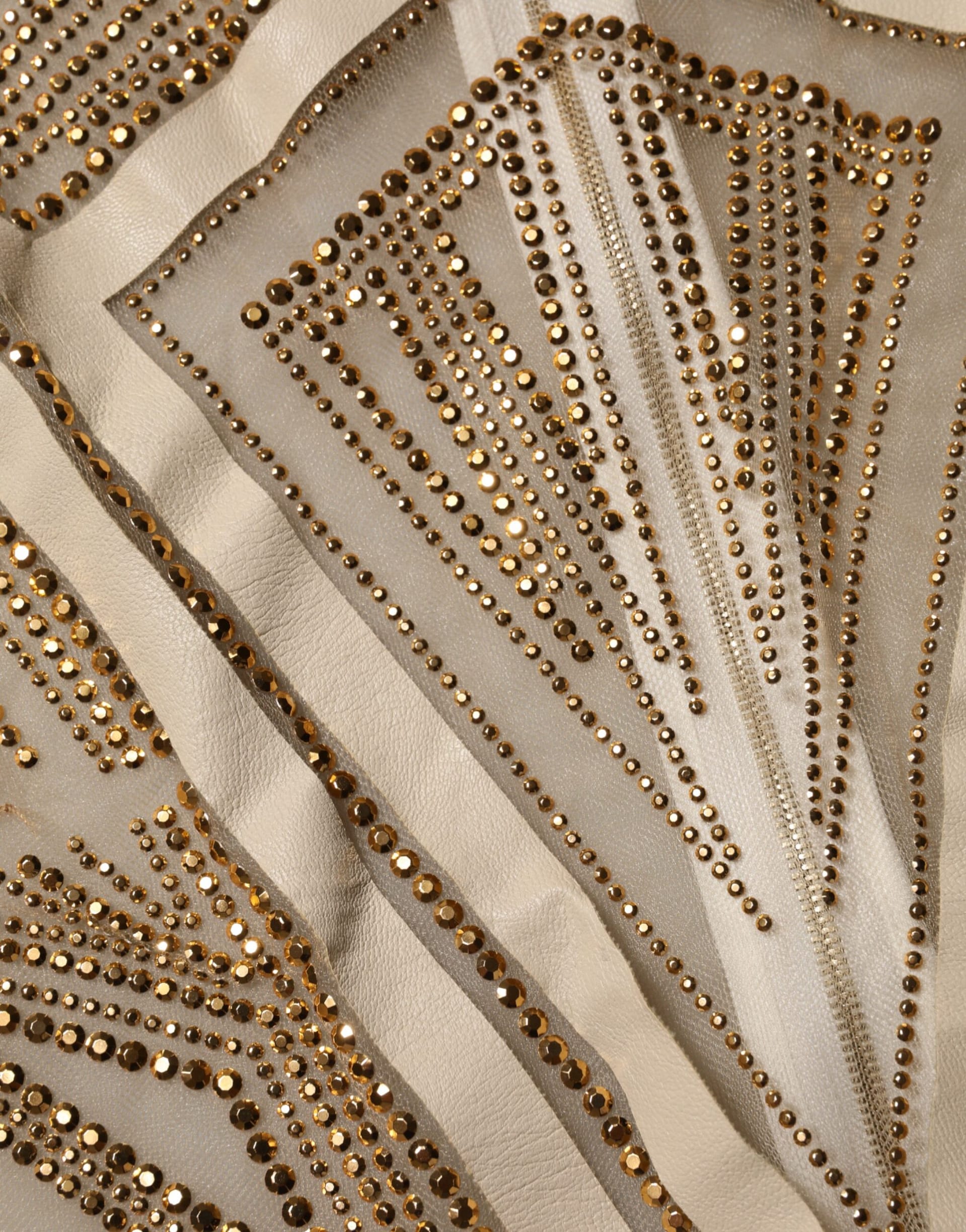 Mangano White Beige Mesh Crystal Embellished Sleeveless Jumpsuit - Image 8