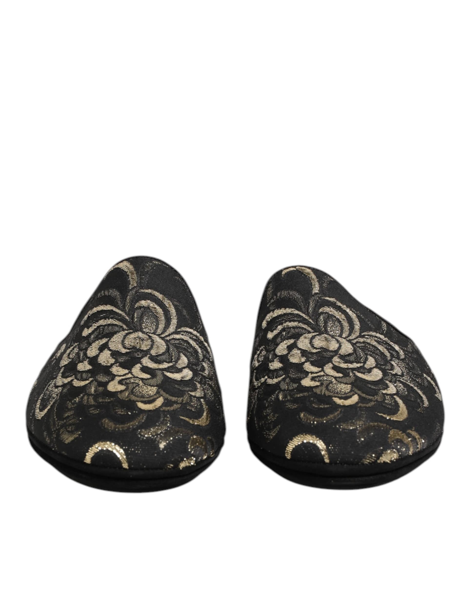 Dolce & Gabbana Black Floral Jacquard Slides Slippers Shoes - Image 3