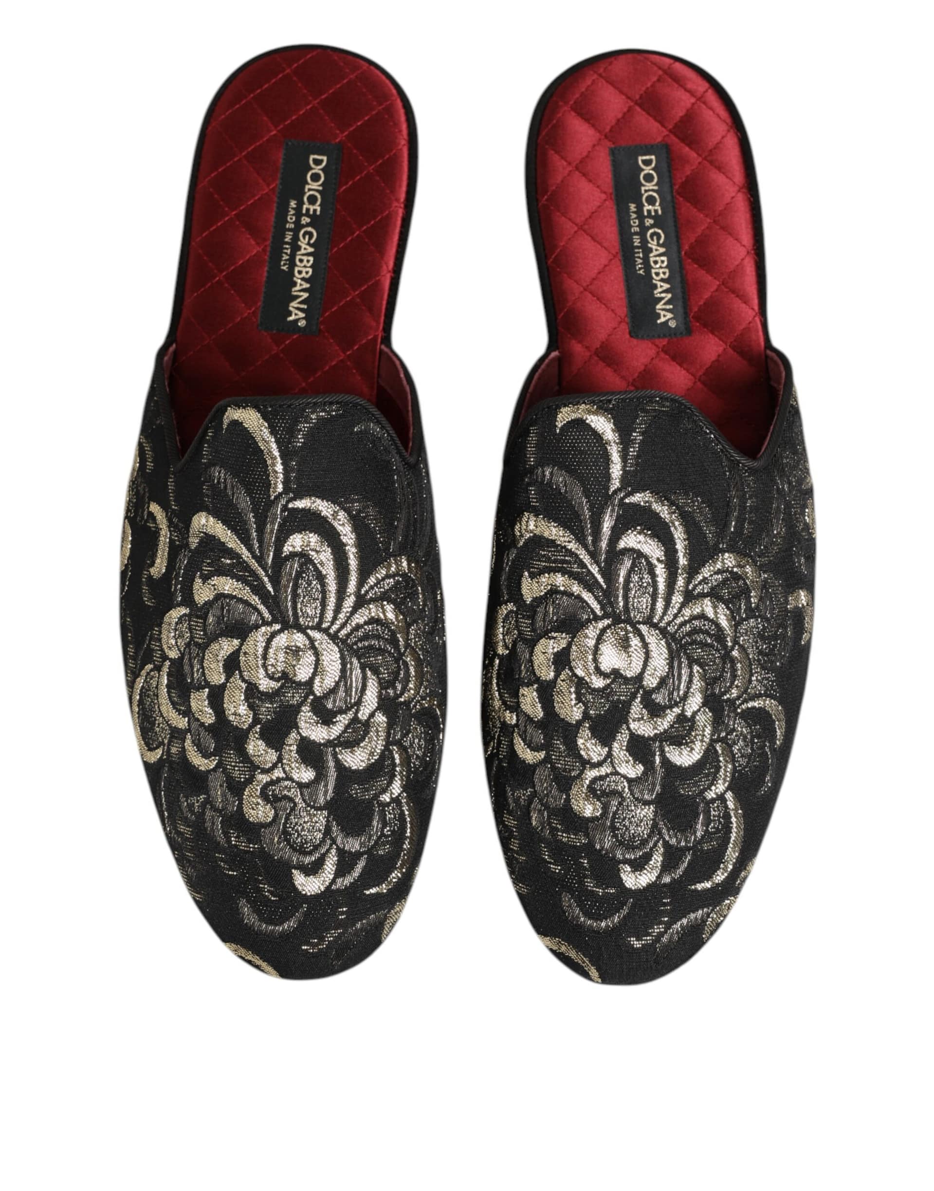 Dolce & Gabbana Black Floral Jacquard Slides Slippers Shoes - Image 4