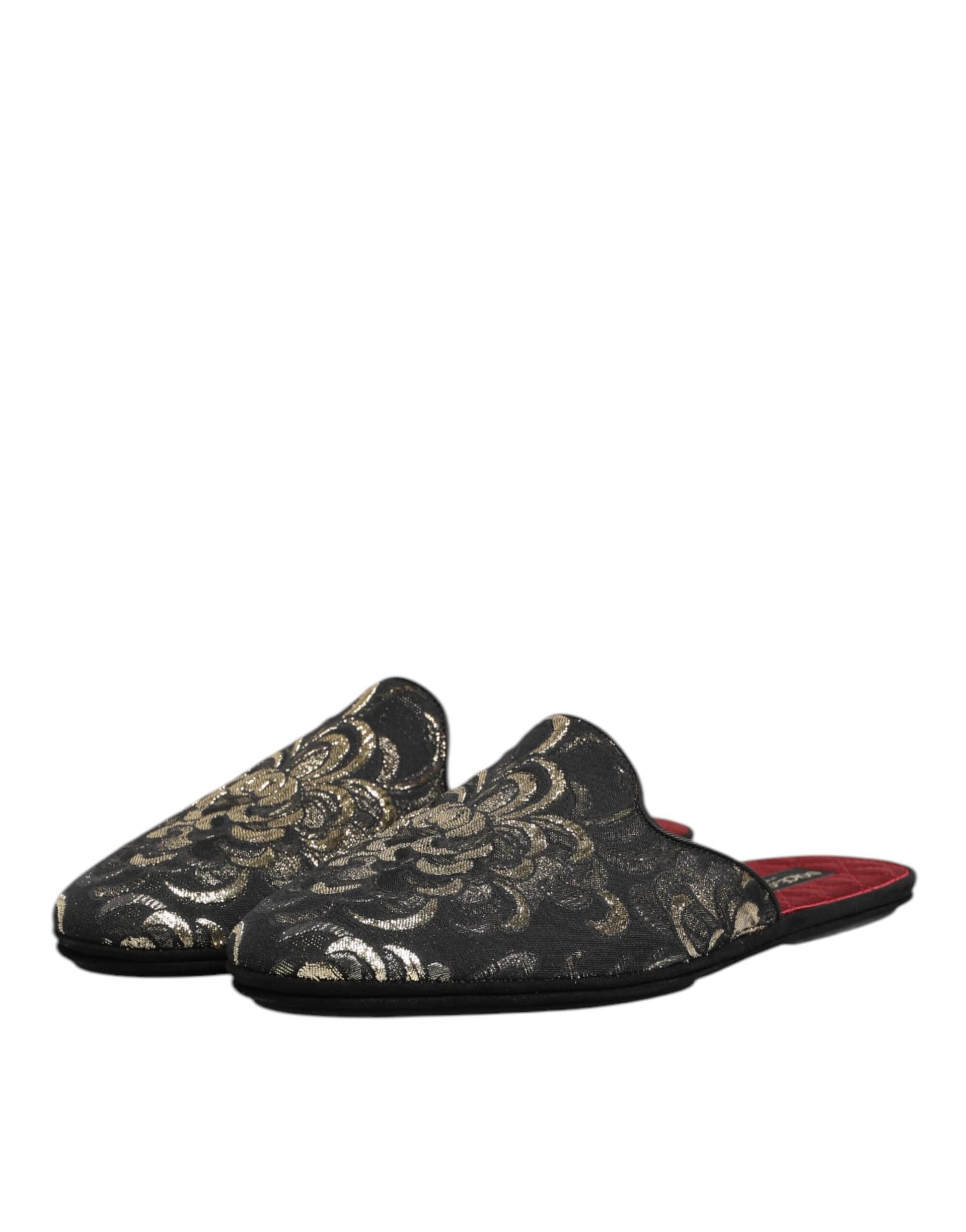 Dolce & Gabbana Black Floral Jacquard Slides Slippers Shoes - Image 5