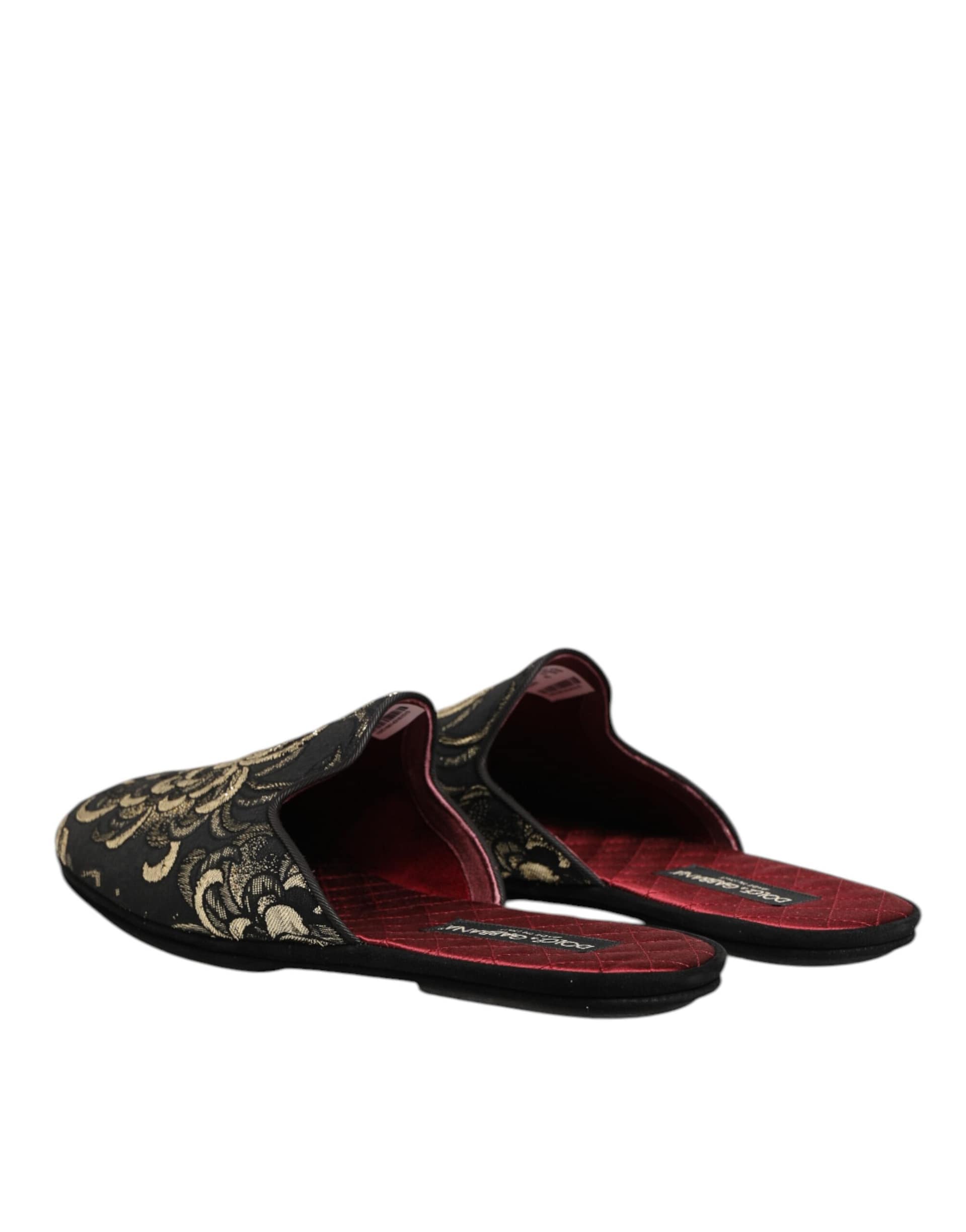 Dolce & Gabbana Black Floral Jacquard Slides Slippers Shoes - Image 6