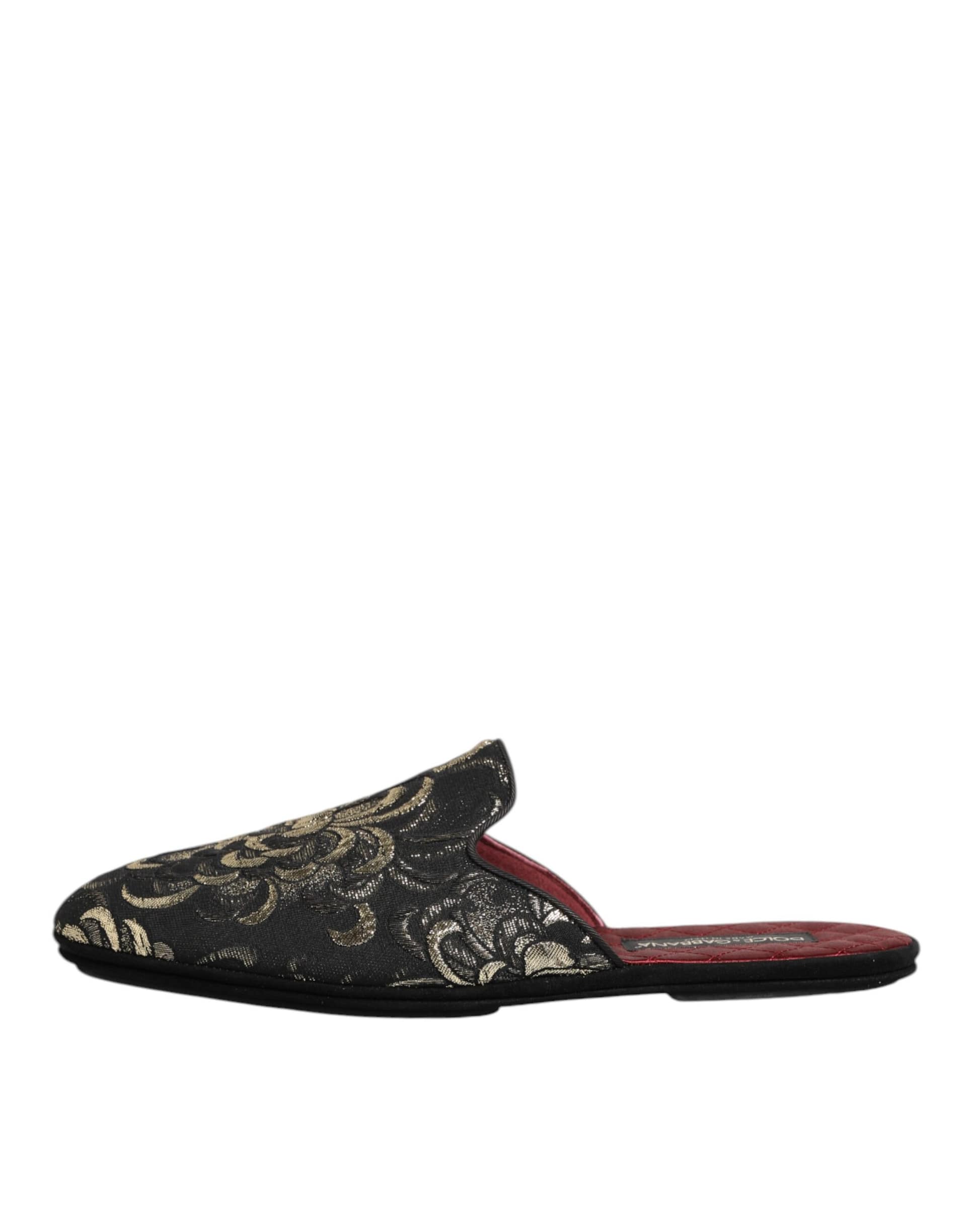 Dolce & Gabbana Black Floral Jacquard Slides Slippers Shoes - Image 7