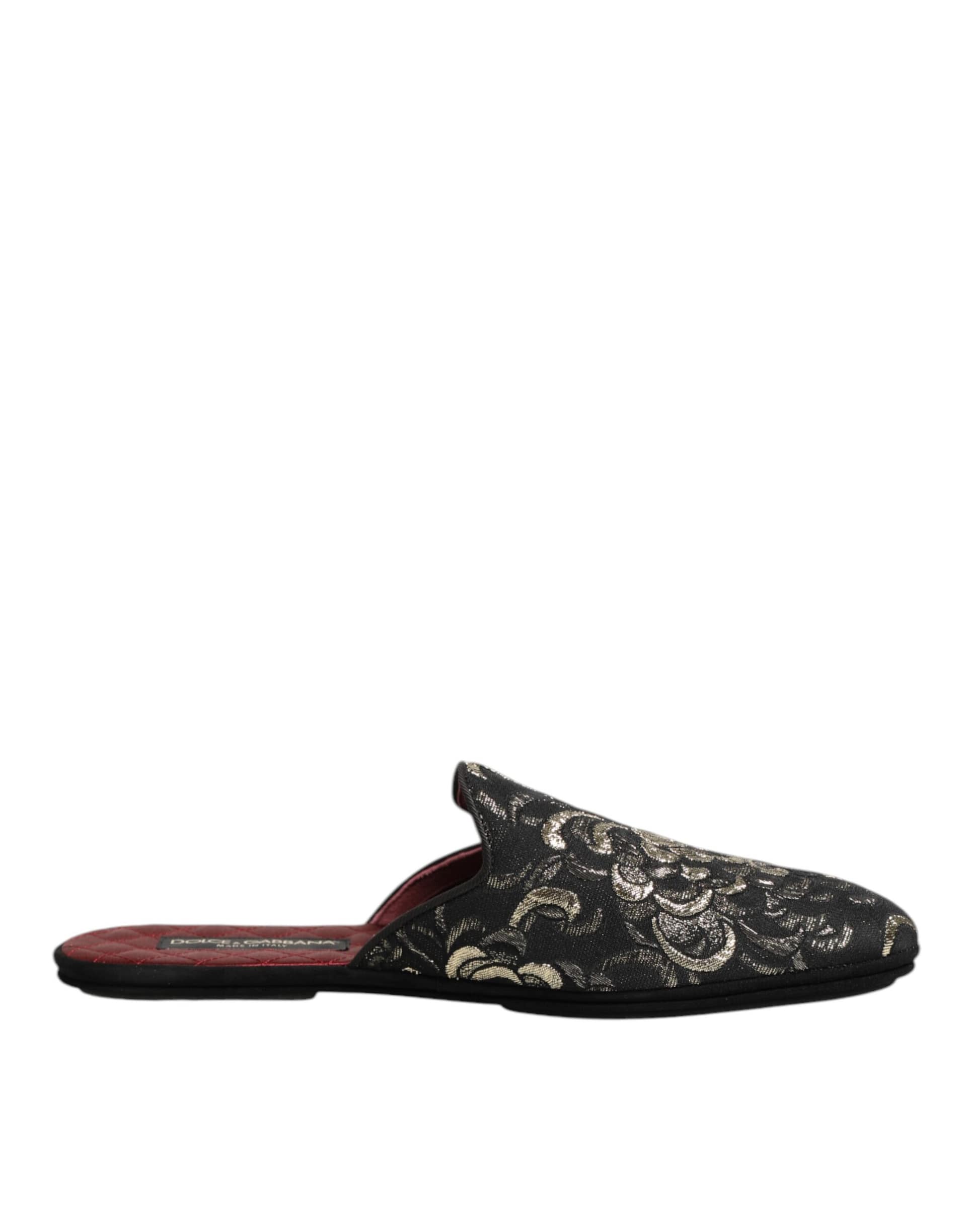 Dolce & Gabbana Black Floral Jacquard Slides Slippers Shoes - Image 2