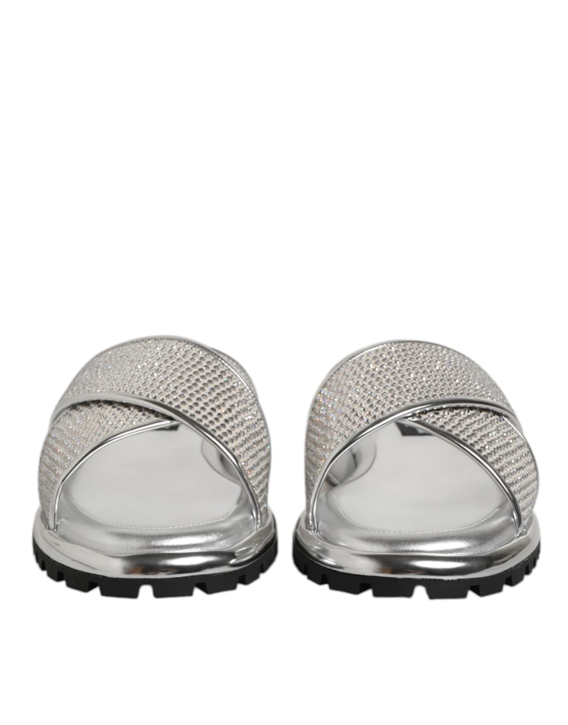 Dolce & Gabbana Silver Strass Slides Flats Slippers Shoes - Image 3
