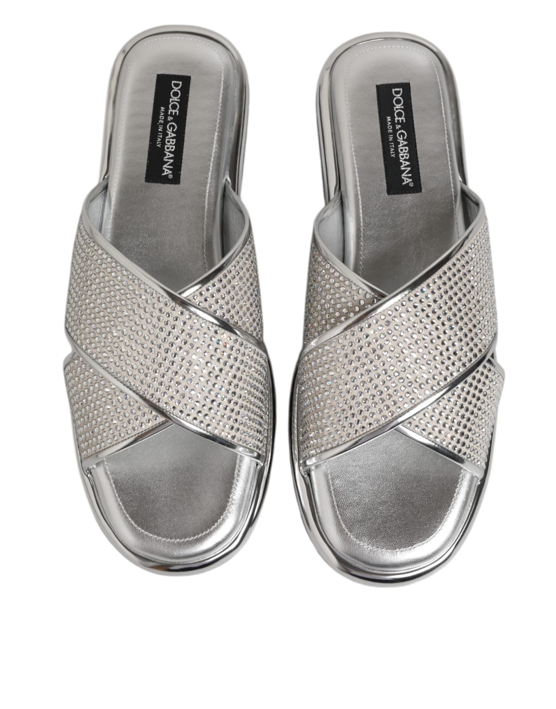 Dolce & Gabbana Silver Strass Slides Flats Slippers Shoes - Image 4