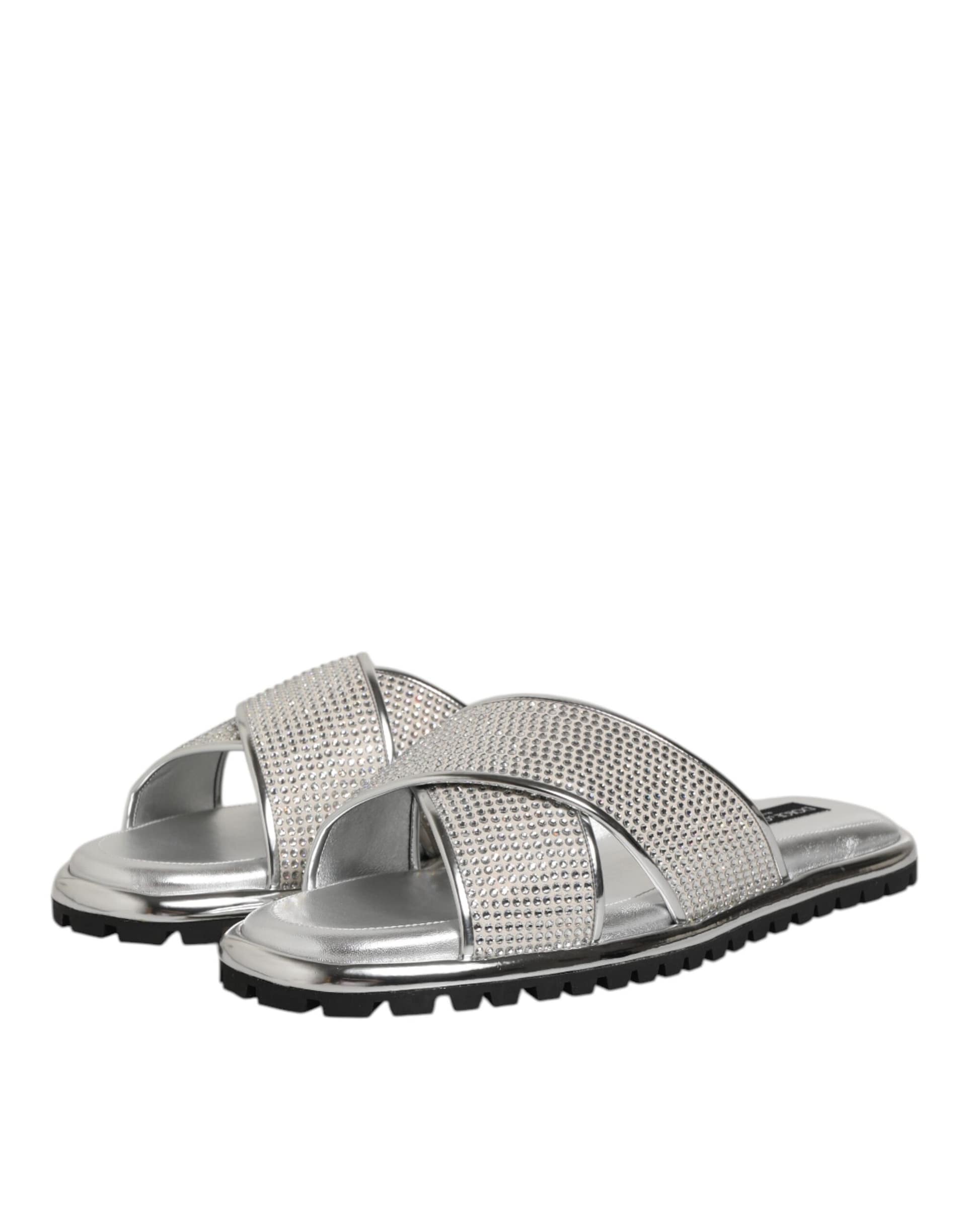 Dolce & Gabbana Silver Strass Slides Flats Slippers Shoes - Image 5