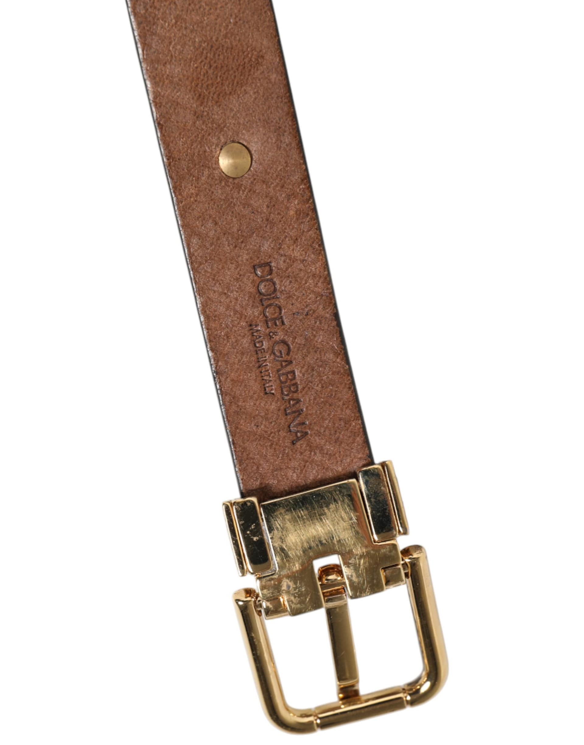 Dolce & Gabbana Brown Leather Gold Silver Coin Buckle Belt - Image 6